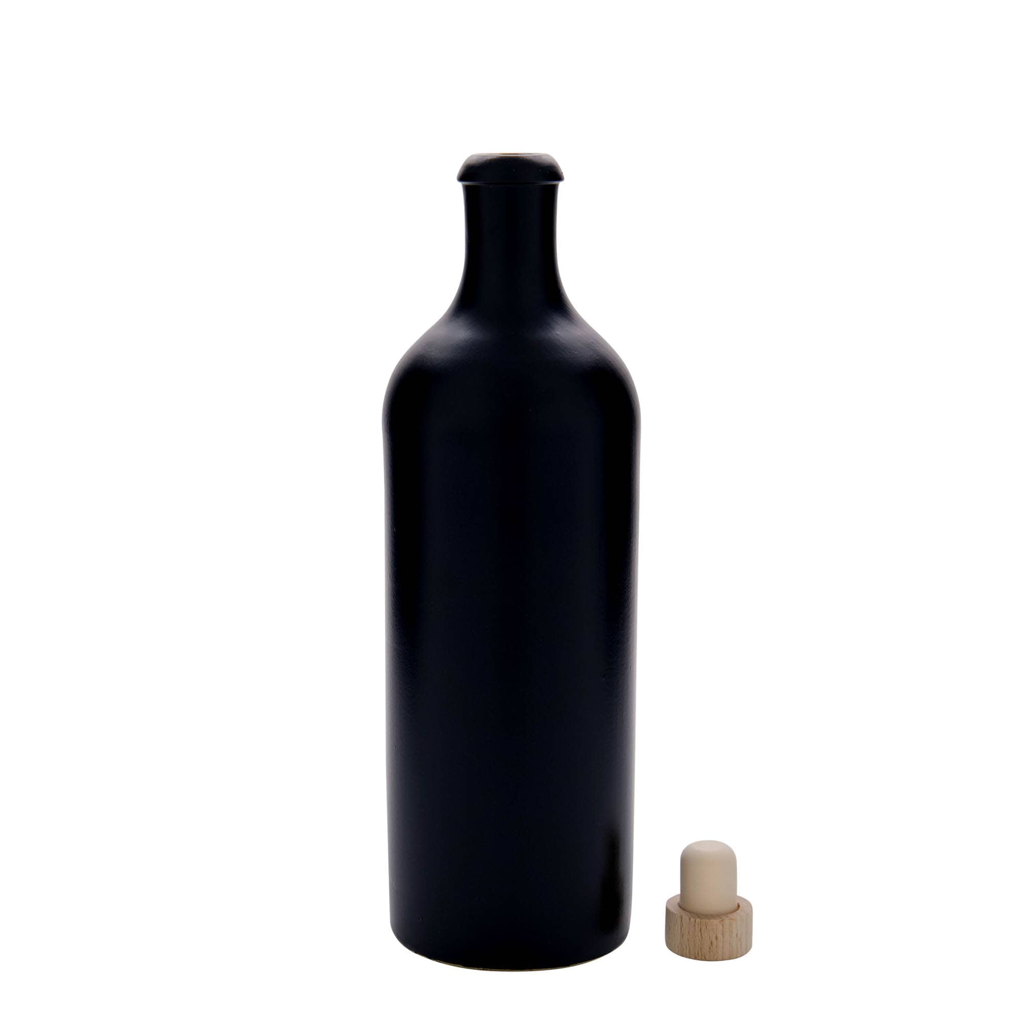 750 ml Jarro de barro, grés, preto, Boca: Cortiça