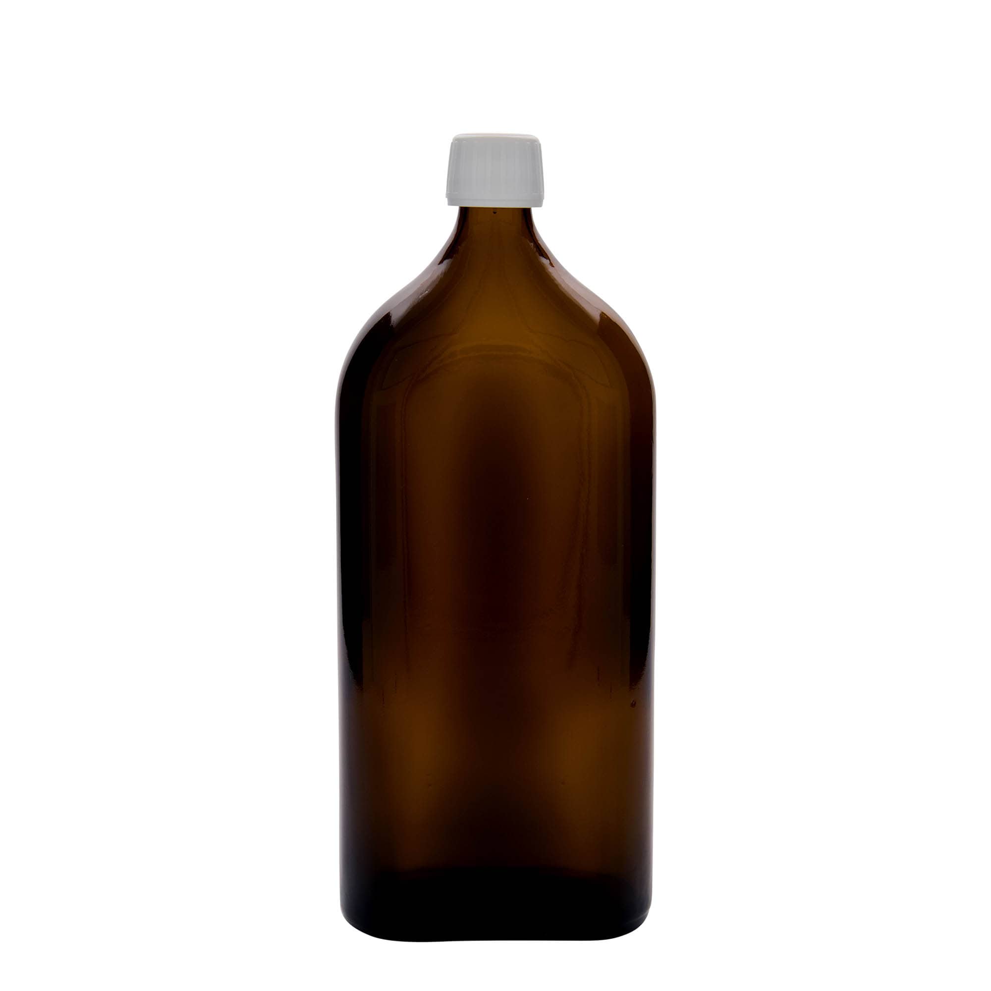 1.000 ml Frasco médico Meplat, oval, vidro, castanho, boca: PP 28