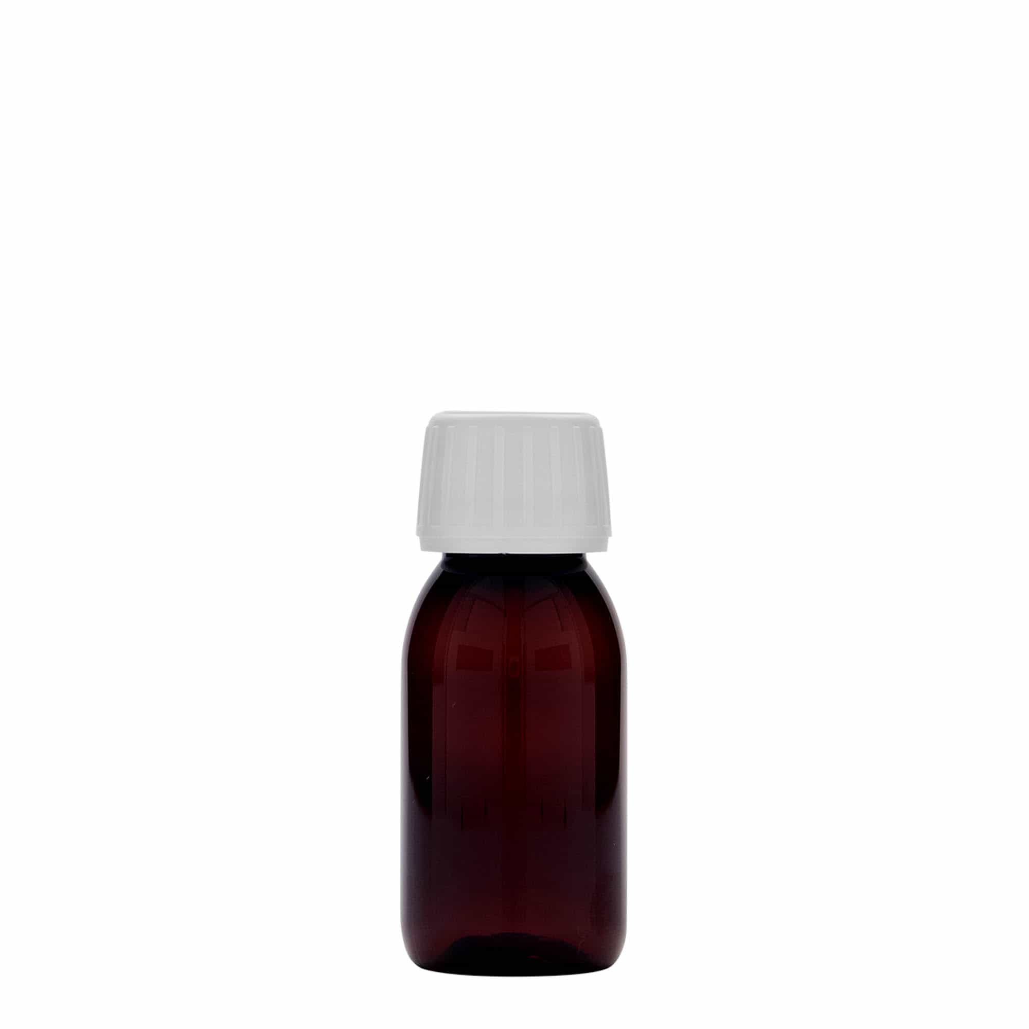 Frasco médico PET de 60 ml, castanho, plástico, boca: PP 28