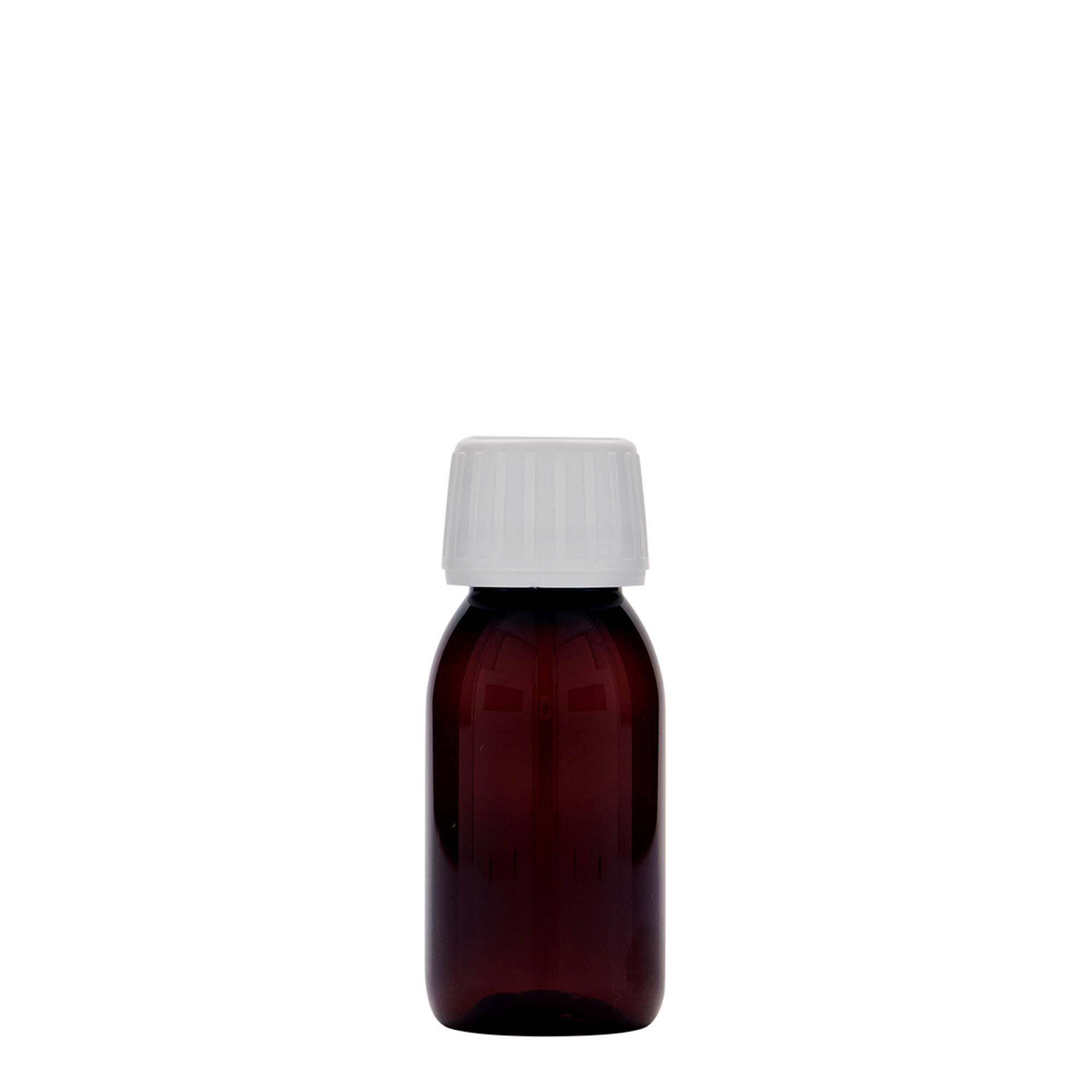 Frasco médico PET de 60 ml, castanho, plástico, boca: PP 28 Frasco médico PET de 60 ml, castanho, plástico, boca: PP 28