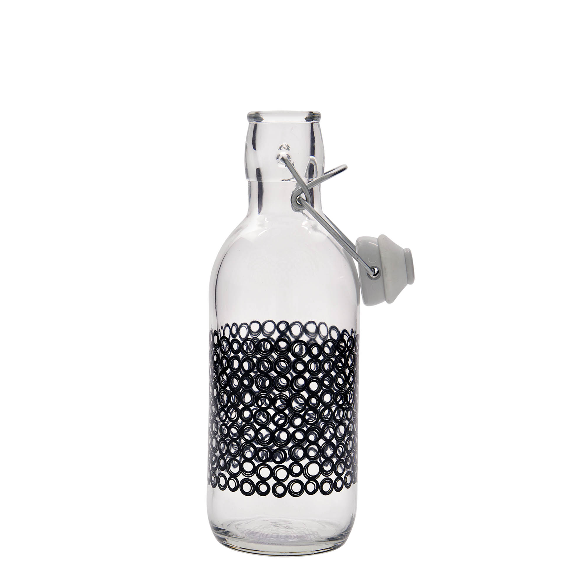 Garrafa de vidro de 500 ml 'Emilia', motivo: Circola nero, boca: fecho de mola