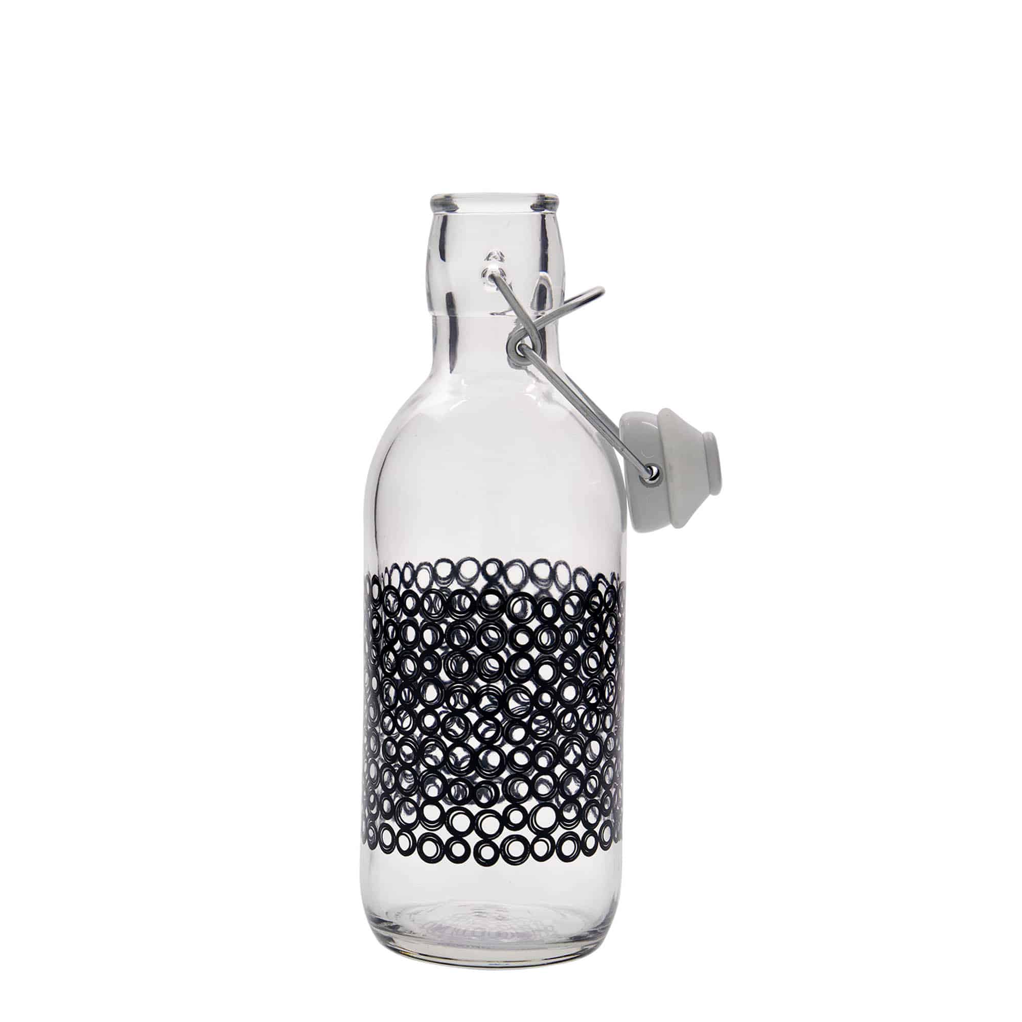Garrafa de vidro de 500 ml 'Emilia', motivo: Circola nero, boca: fecho de mola