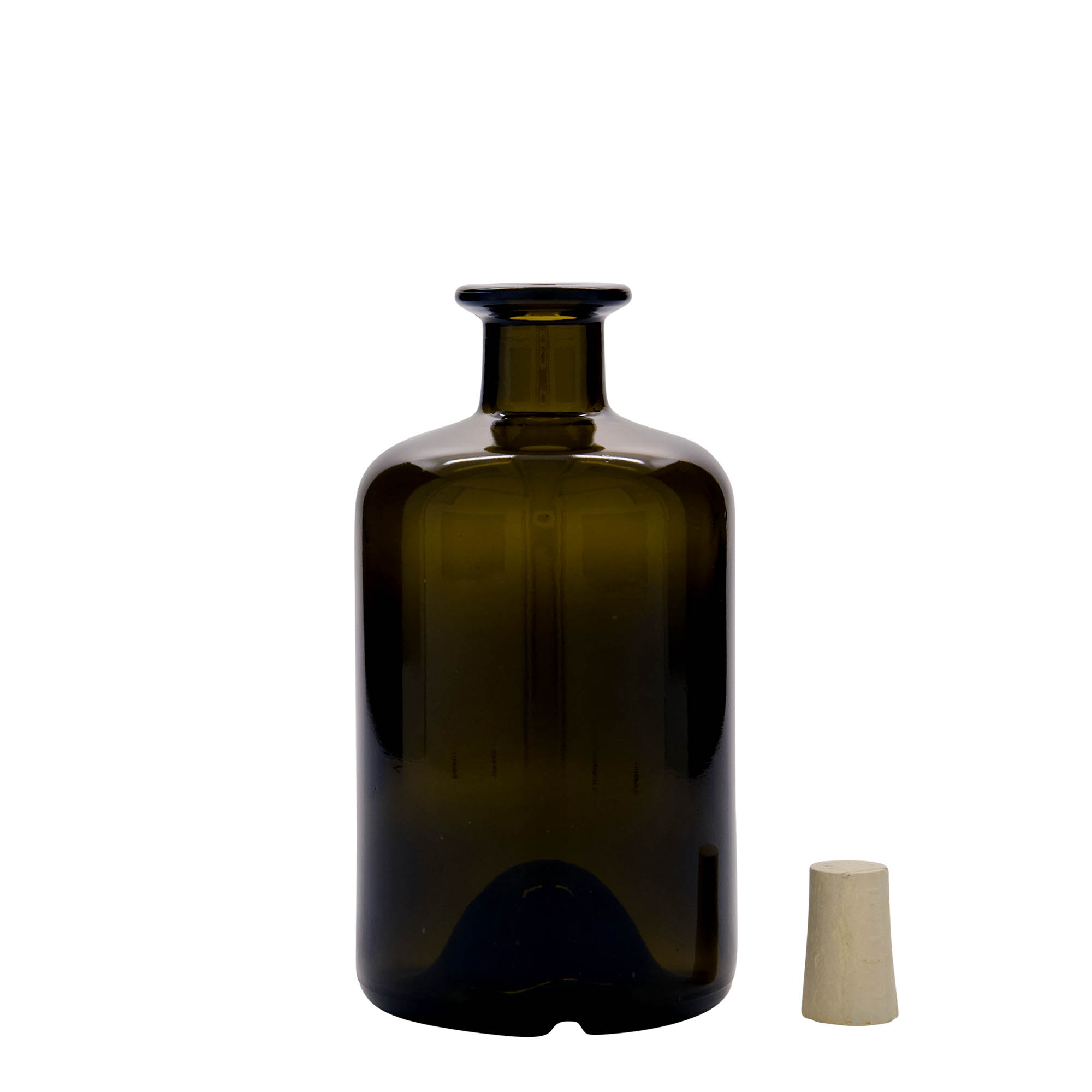 Frasco de vidro de 500 ml, estilo farmacêutico, verde antigo, boca: cortiça Frasco de vidro de 500 ml, estilo farmacêutico, verde antigo, boca: cortiça