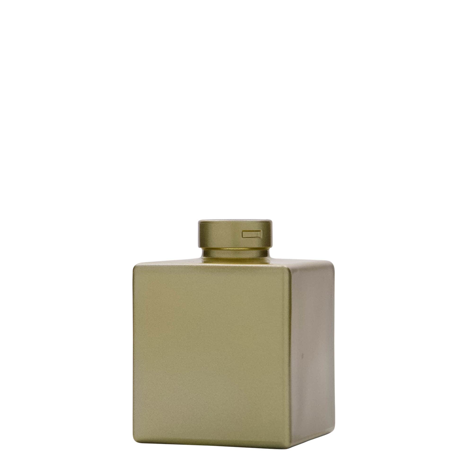 Frasco de vidro de 100 ml 'Cube', quadrado, dourado, boca: cortiça