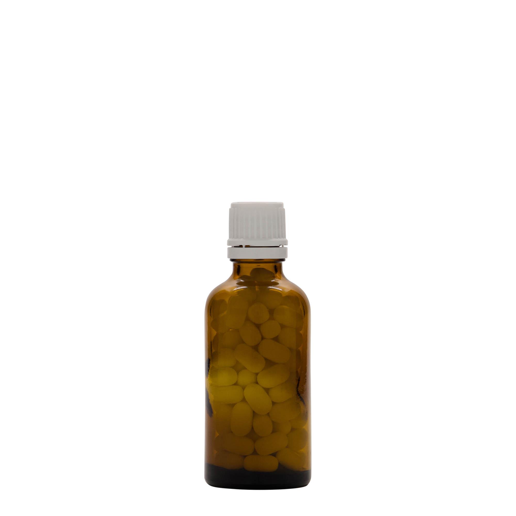 Frasco de medicamento de 50 ml, vidro, castanho, bocal: DIN 18 Frasco de medicamento de 50 ml, vidro, castanho, bocal: DIN 18