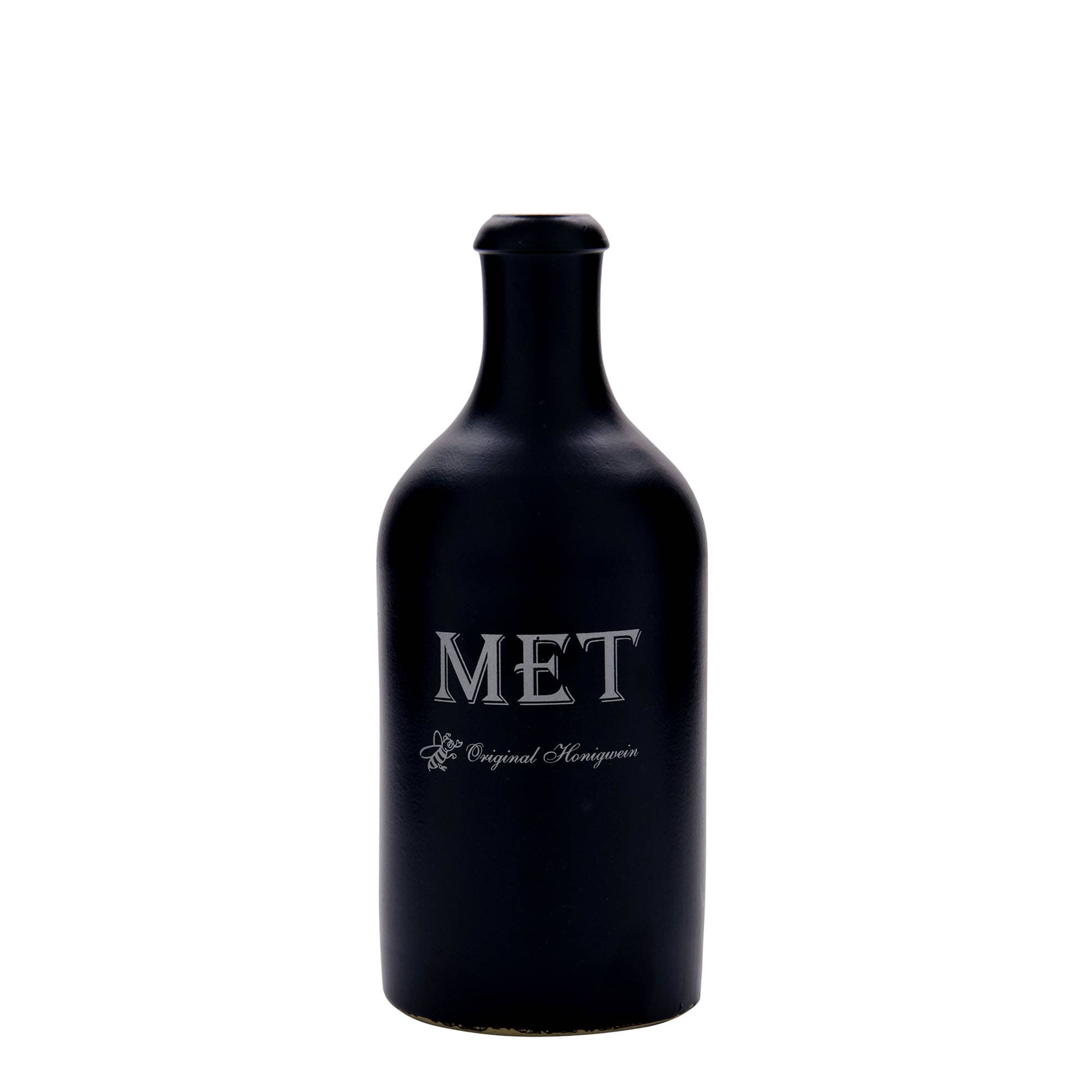 Jarro de barro de 500 ml, motivo: hidromel, grés, preto, boca: cortiça