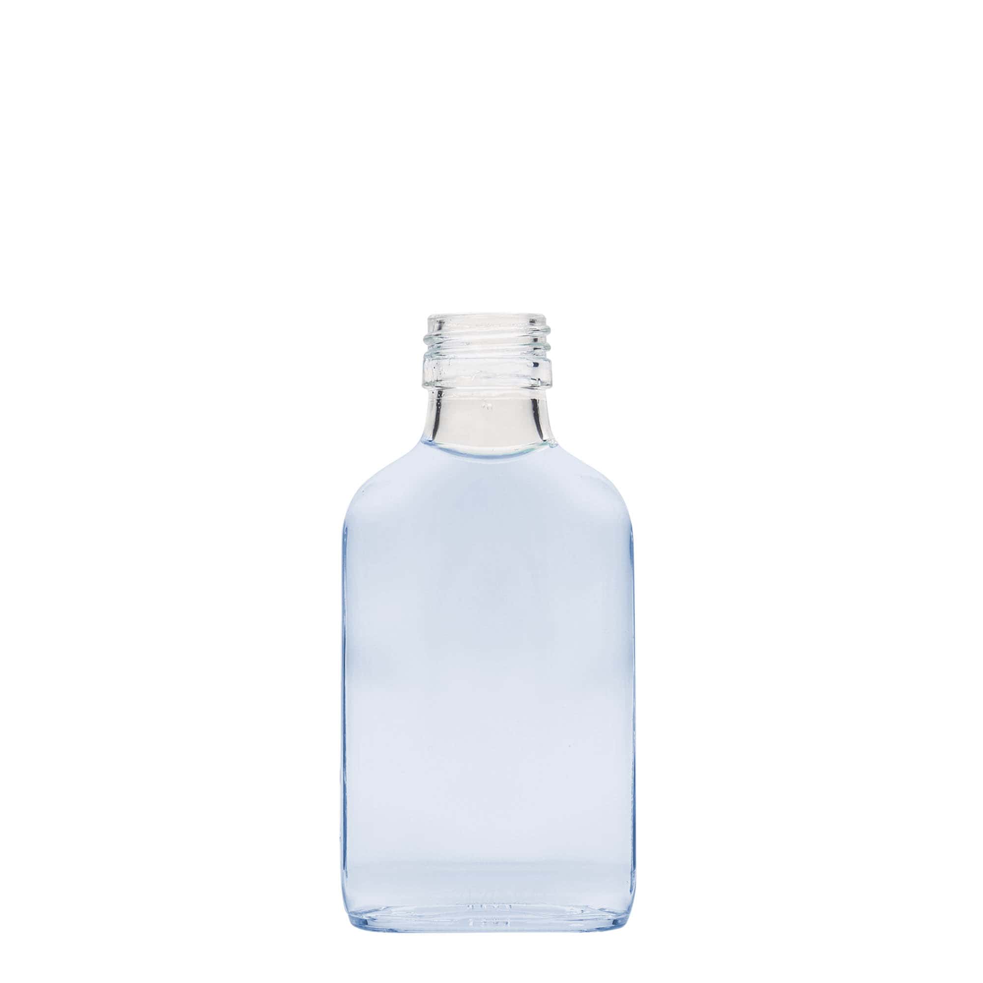 Frasco de bolso de 100 ml, retangular, vidro, boca: PP 28