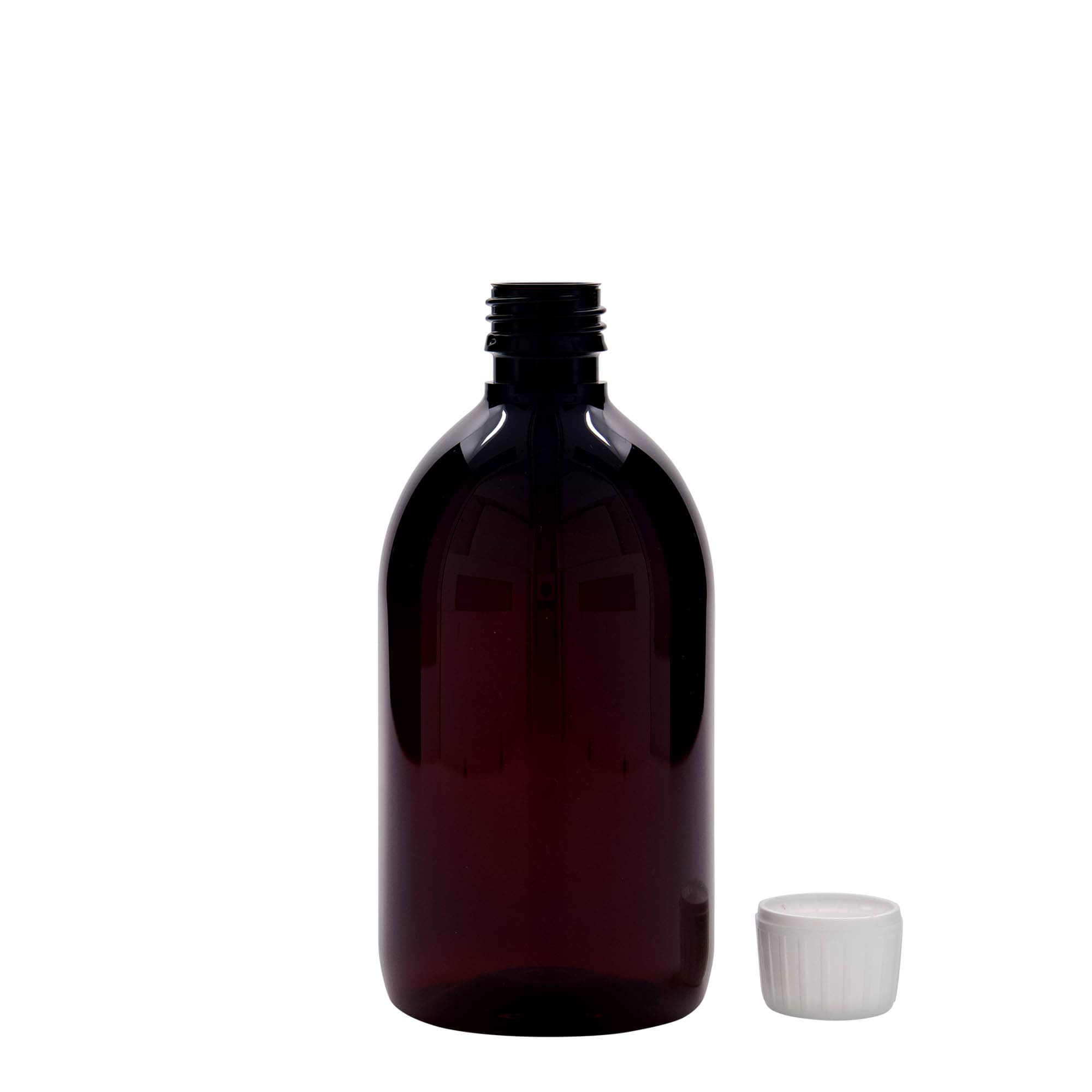 Frasco médico PET de 500 ml, castanho, plástico, boca: PP 28