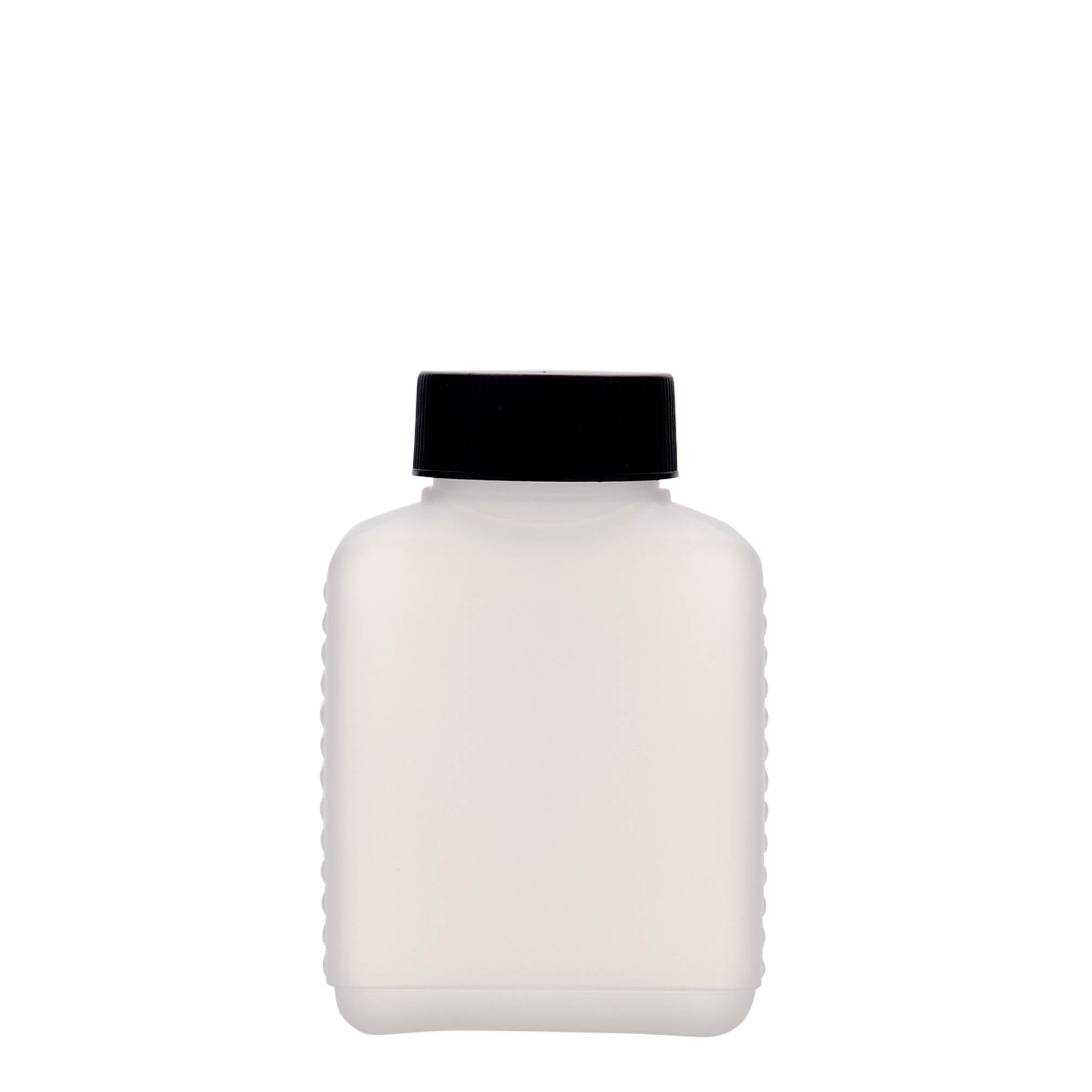 250 ml Frasco de gargalo largo, rectangular, plástico HDPE, natural, boca: DIN 40 EPE 250 ml Frasco de gargalo largo, rectangular, plástico HDPE, natural, boca: DIN 40 EPE