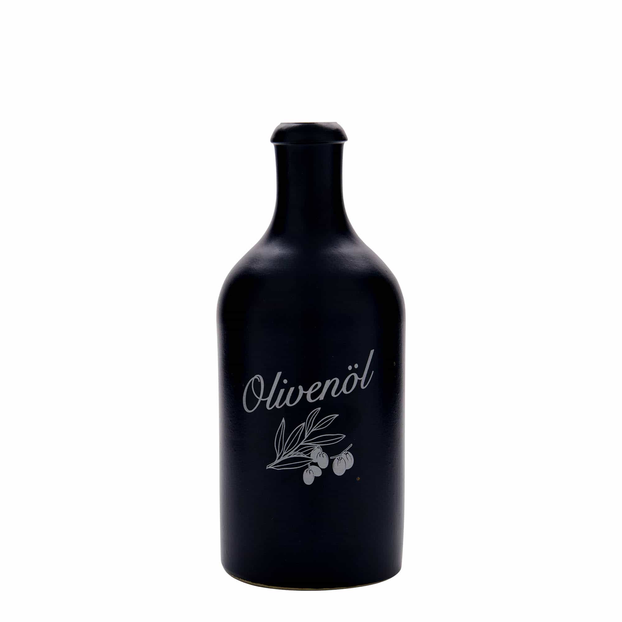500 ml Jarro de barro, motivo: Azeite, grés, preto, boca: Cortiça 500 ml Jarro de barro, motivo: Azeite, grés, preto, boca: Cortiça