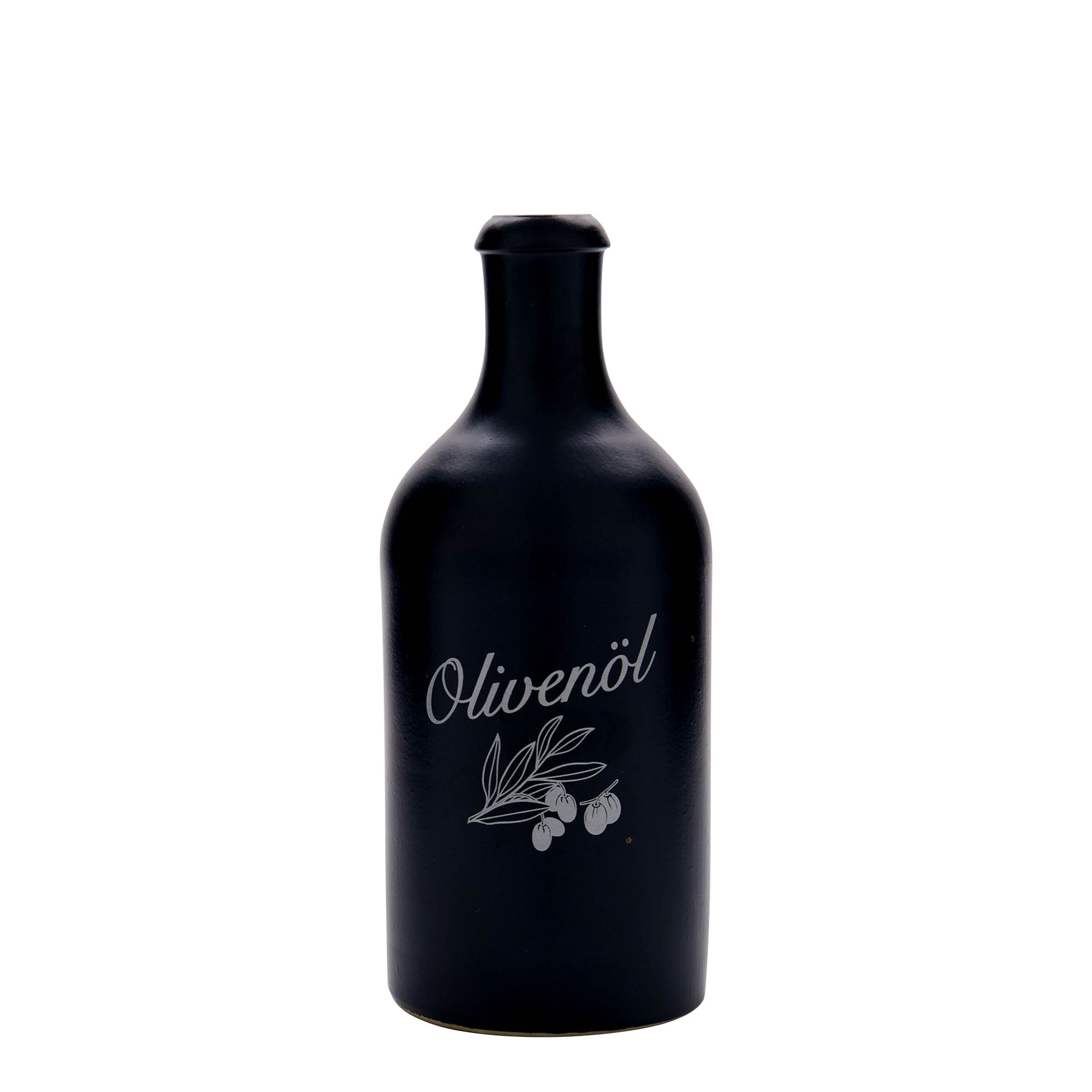 Jarro de barro de 500 ml, motivo: azeite, grés, preto, boca: cortiça Jarro de barro de 500 ml, motivo: azeite, grés, preto, boca: cortiça