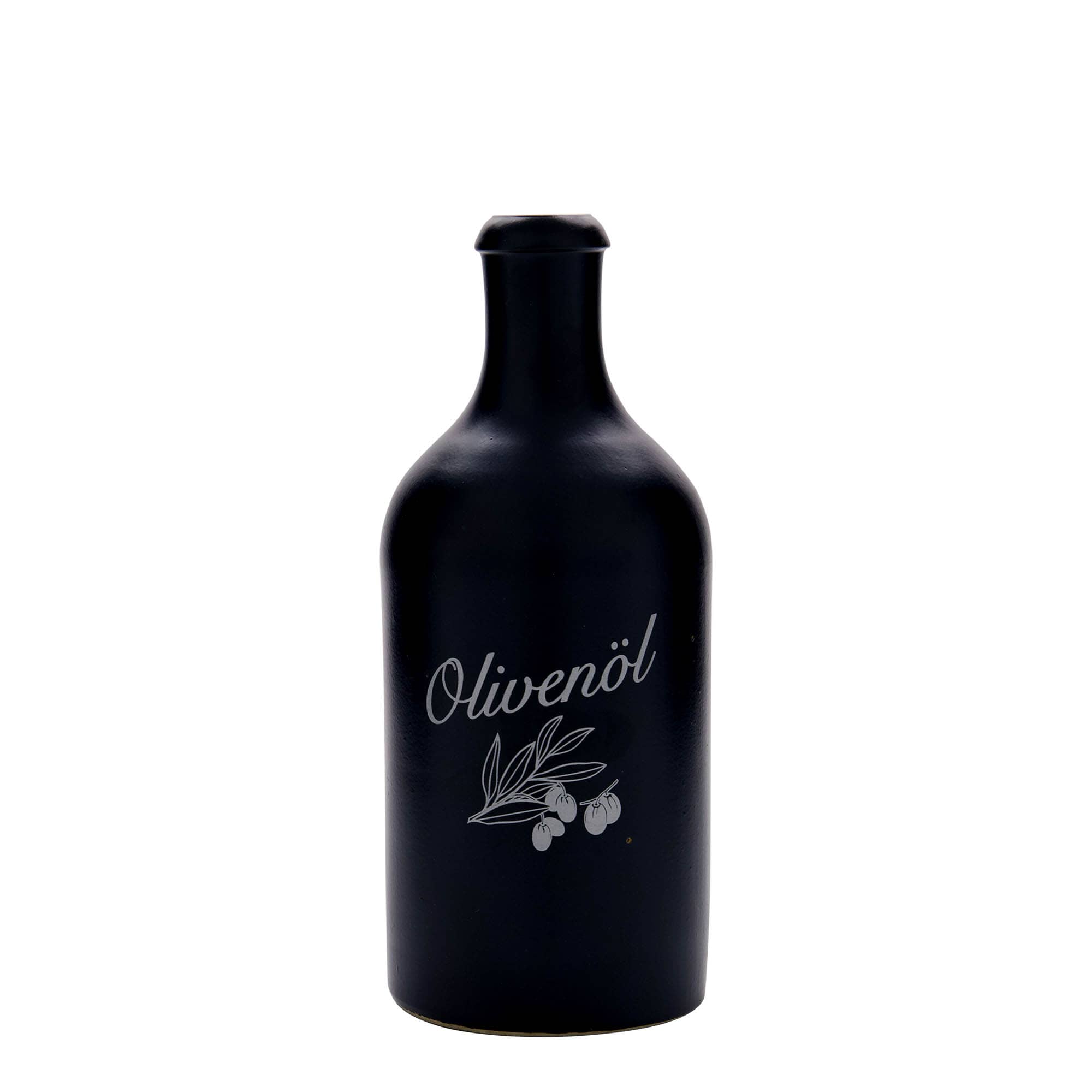 Jarro de barro de 500 ml, motivo: azeite, grés, preto, boca: cortiça
