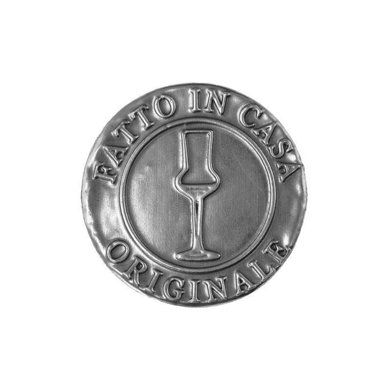 Etiqueta de estanho 'Fatto in Casa', redonda, metal, prata Etiqueta de estanho 'Fatto in Casa', redonda, metal, prata