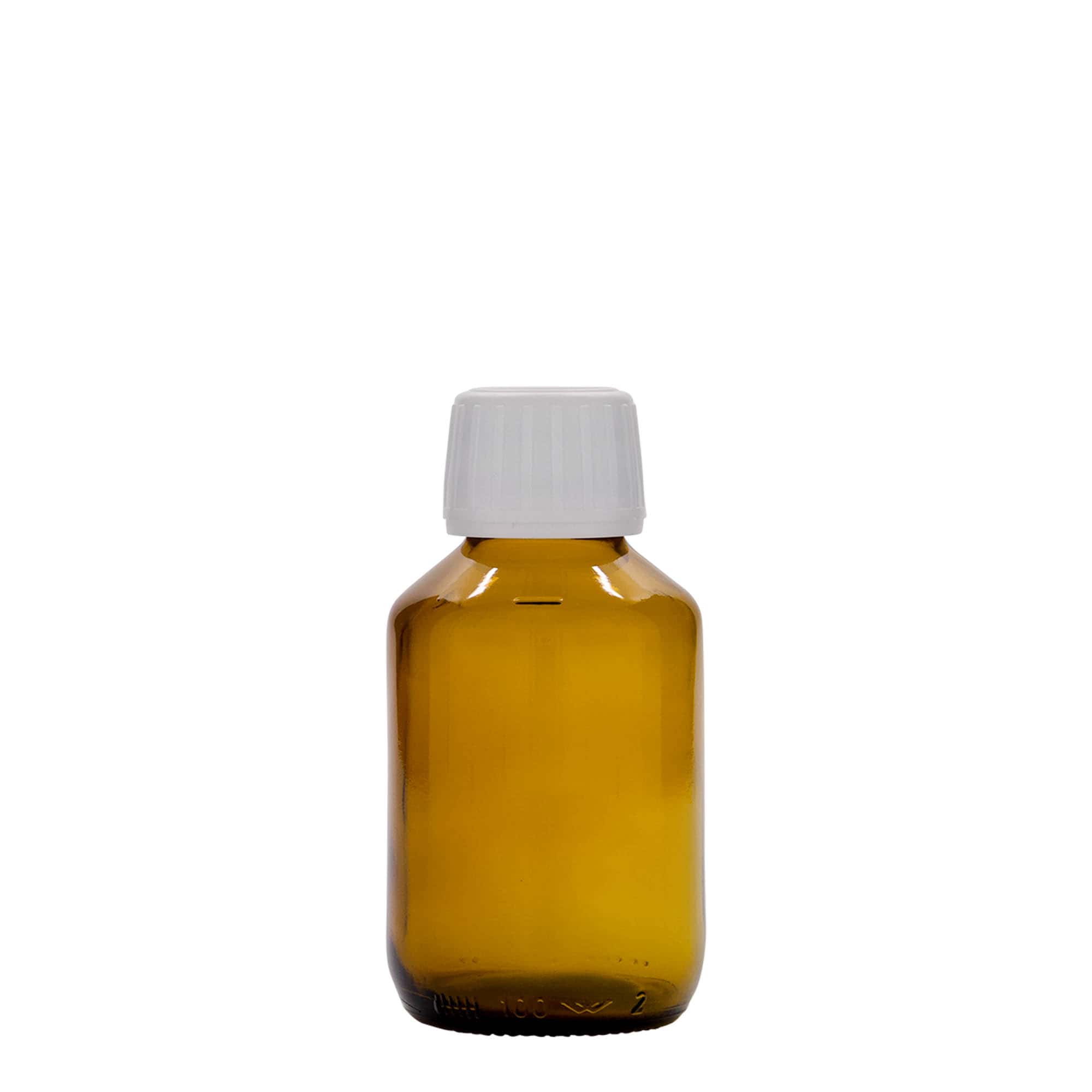 Frasco médico de 100 ml, castanho, vidro, boca: PP 28