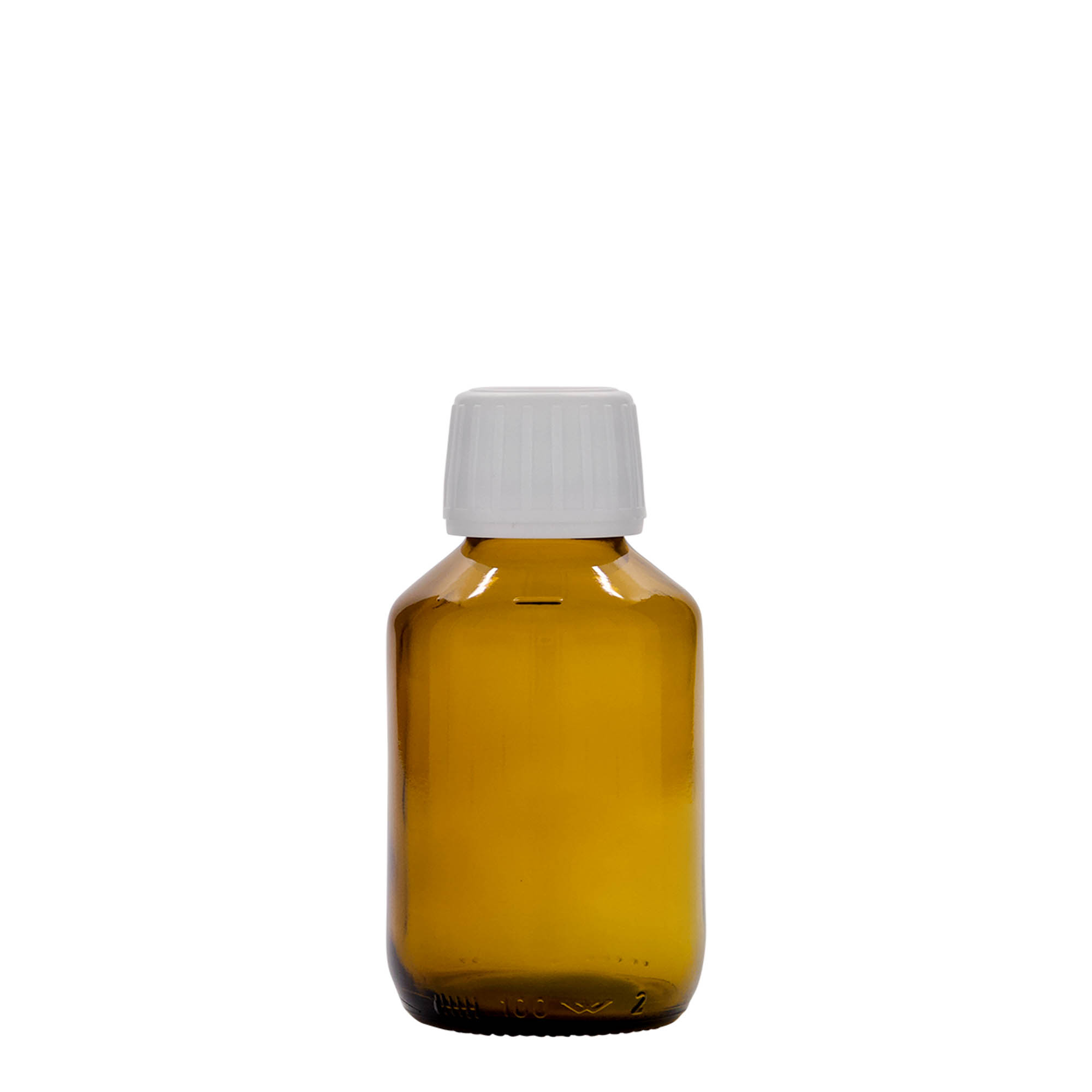 Frasco médico de 100 ml, castanho, vidro, boca: PP 28 Frasco médico de 100 ml, castanho, vidro, boca: PP 28