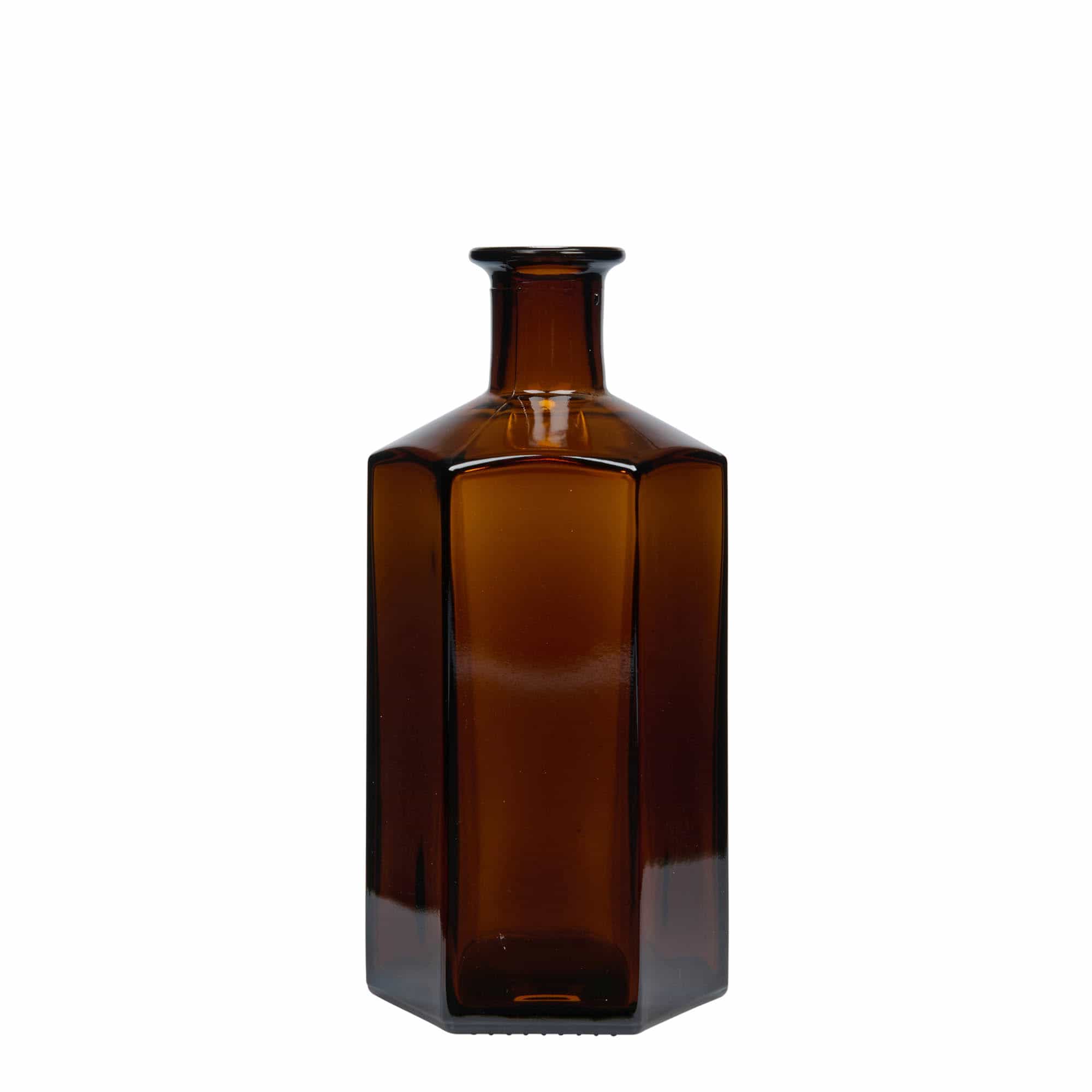 500 ml Garrafa de vidro farmacêutica 'Jimmy'. hexagonal. castanho. boca: Cortiça 500 ml Garrafa de vidro farmacêutica 'Jimmy'. hexagonal. castanho. boca: Cortiça