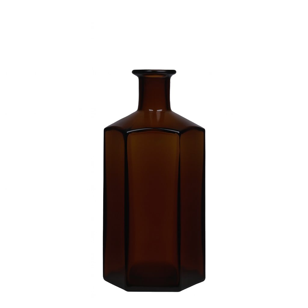 Frasco de vidro de 500 ml, farmacêutico 'Jimmy', hexagonal, castanho, boca: cortiça