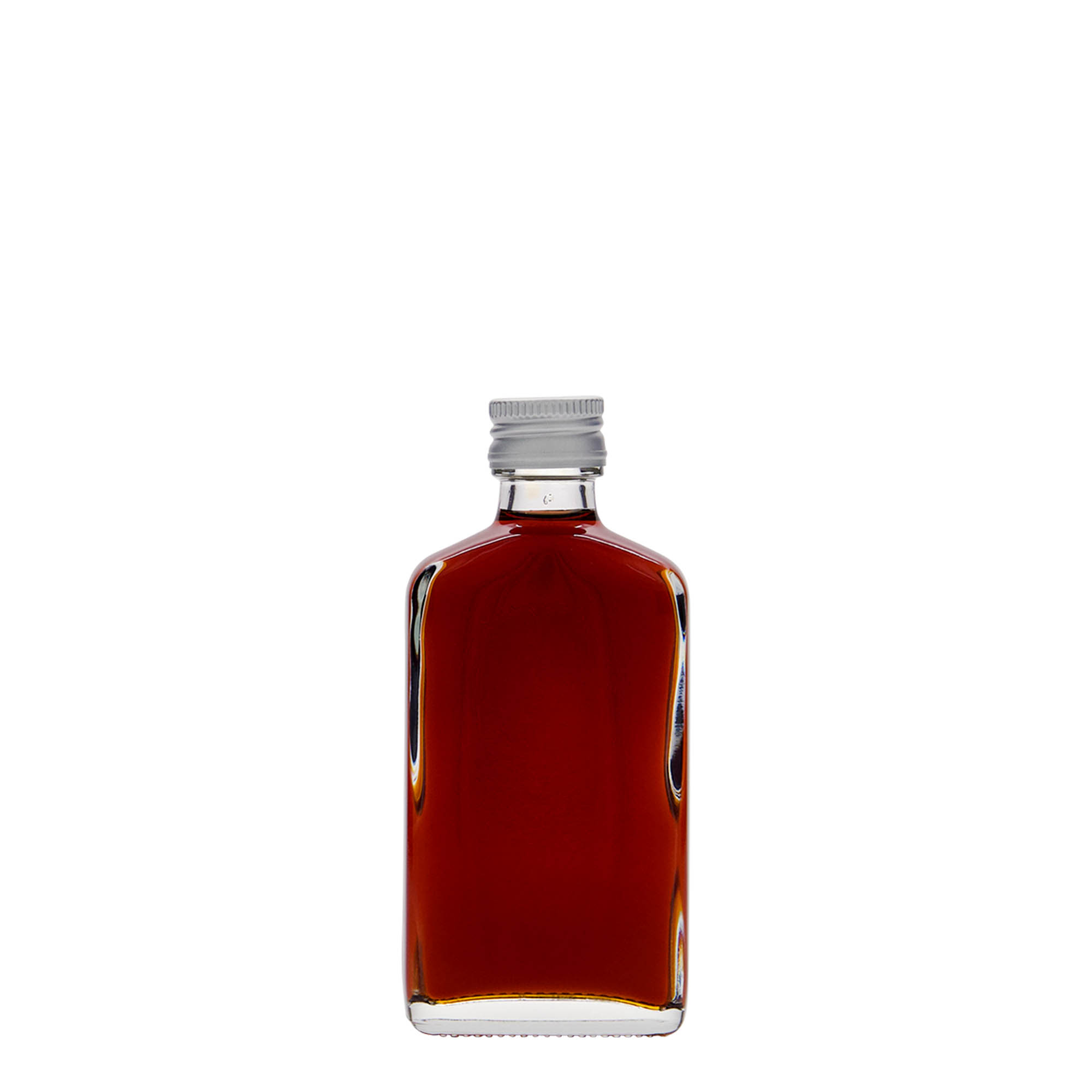 Frasco de bolso de 50 ml, retangular, vidro, bocal: PP 18 Frasco de bolso de 50 ml, retangular, vidro, bocal: PP 18