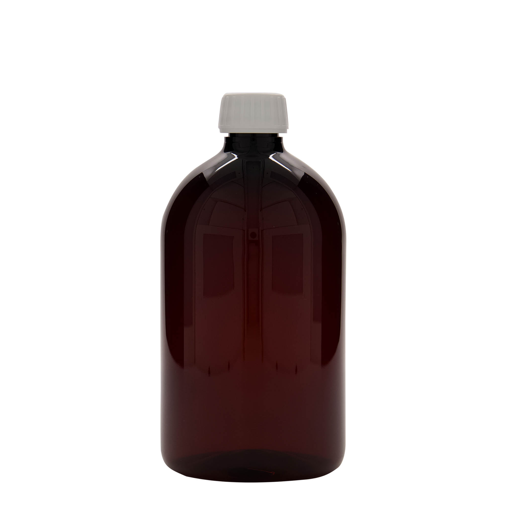 1.000 ml frasco médico PET, castanho, plástico, boca: PP 28