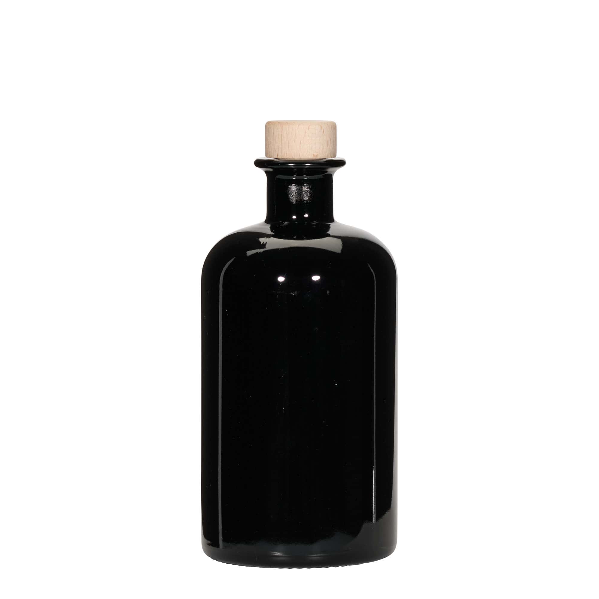 500 ml Garrafa de vidro farmacêutica, preto, boca: Cortiça