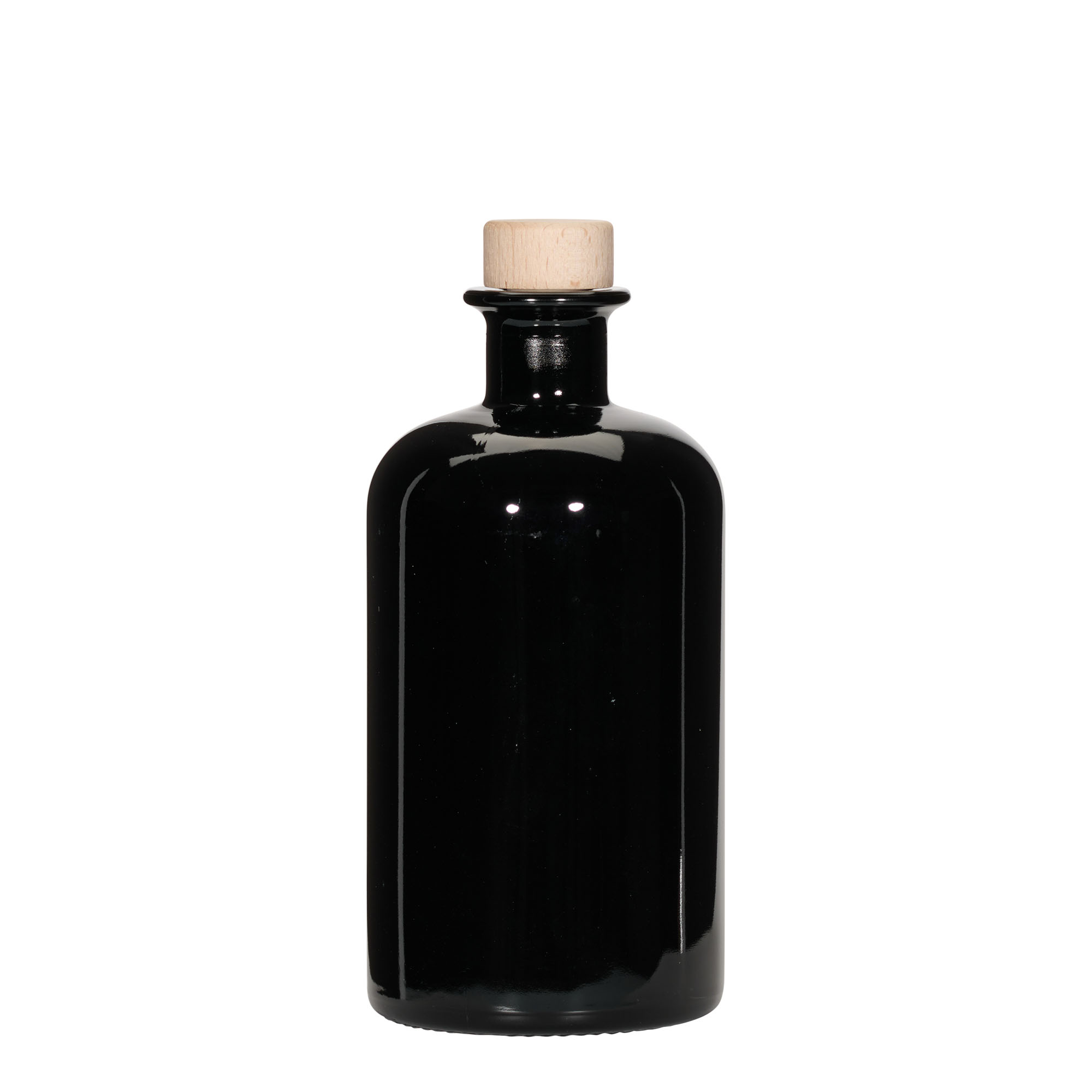 Frasco de vidro de 500 ml, tipo farmacêutico, preto, boca: cortiça