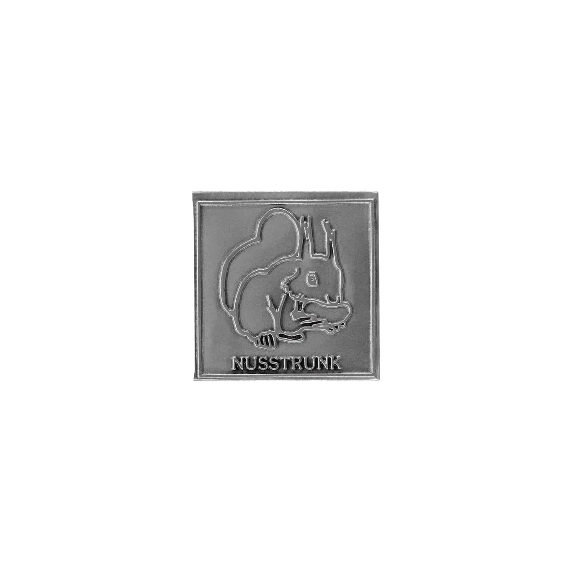 Etiqueta de estanho 'Nusstrunk', quadrada, metal, prata