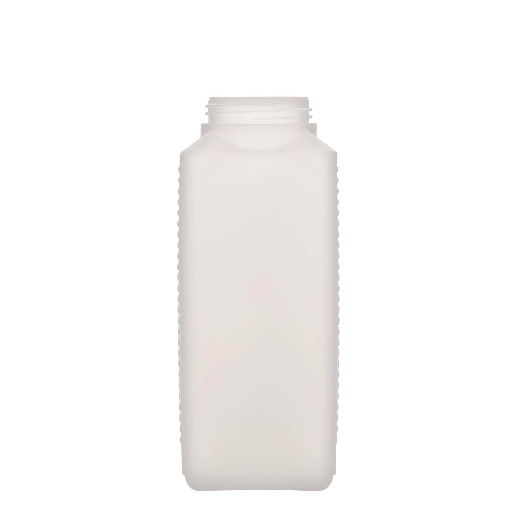 1.000 ml Garrafa de gargalo largo, retangular, plástico HDPE, natural, boca: DIN 60 EPE
