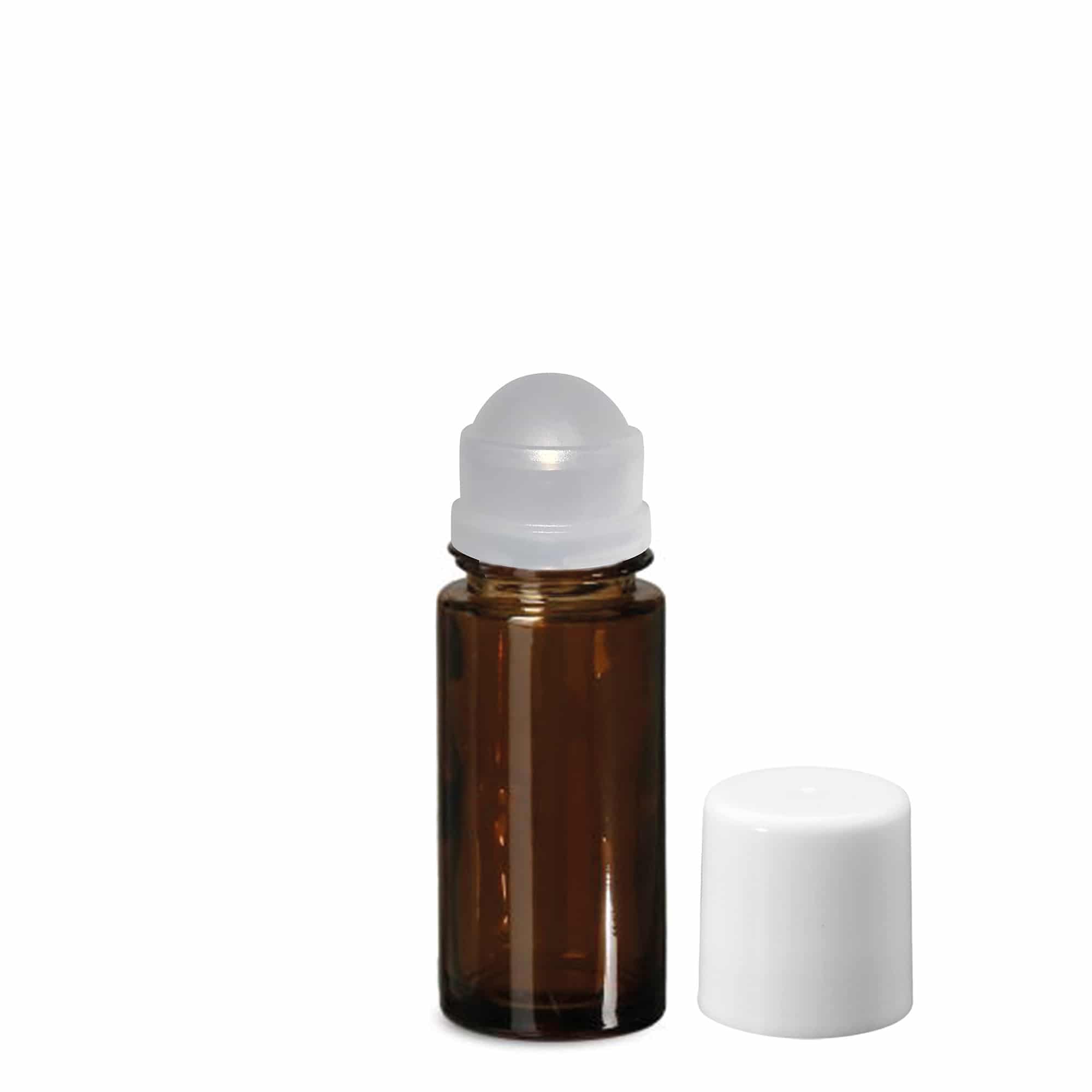 Frasco roll-on de 50 ml, vidro, castanho, abertura: tampa de rosca