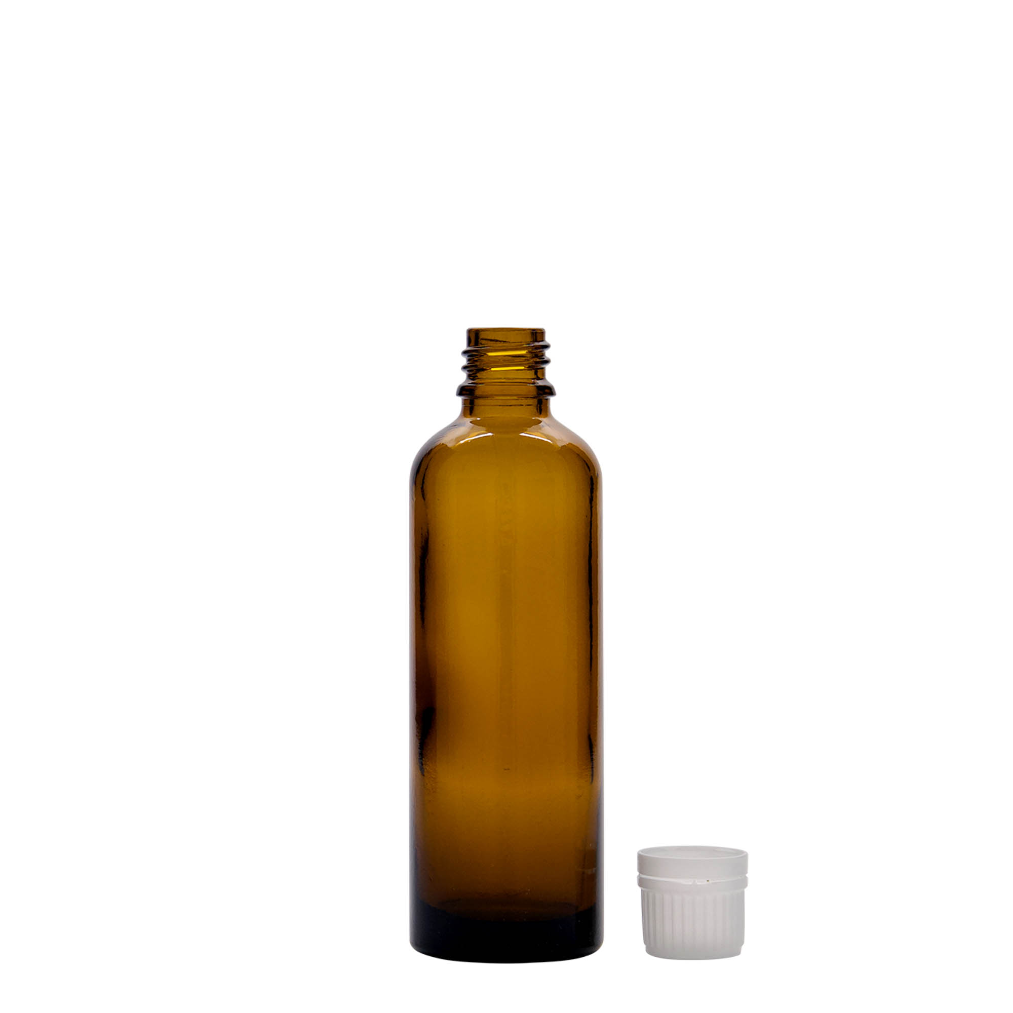 Frasco de medicamento de 75 ml, vidro, castanho, bocal: DIN 18 Frasco de medicamento de 75 ml, vidro, castanho, bocal: DIN 18