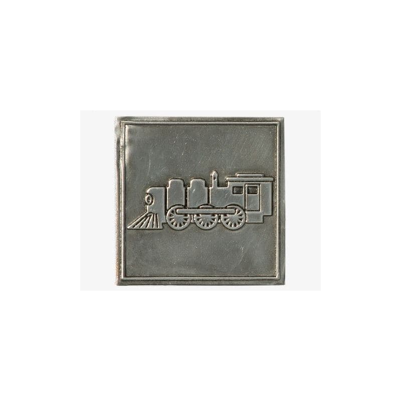 Etiqueta de estanho 'Locomotiva', quadrada, metal, prateado