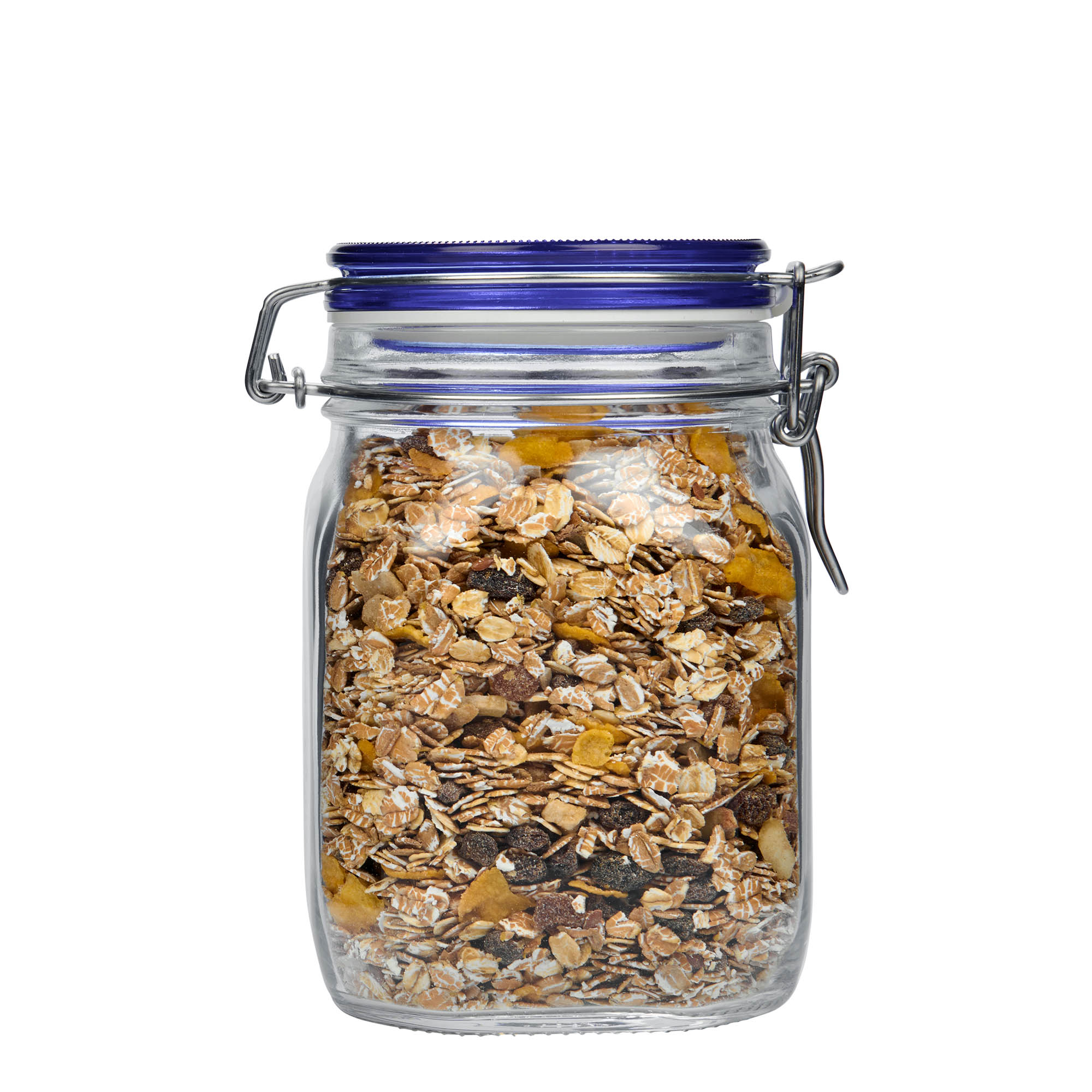 1.000 ml Frasco com fecho de mola 'Fido' Tampa Azul, quadrado, Boca: Fecho de mola 1.000 ml Frasco com fecho de mola 'Fido' Tampa Azul, quadrado, Boca: Fecho de mola