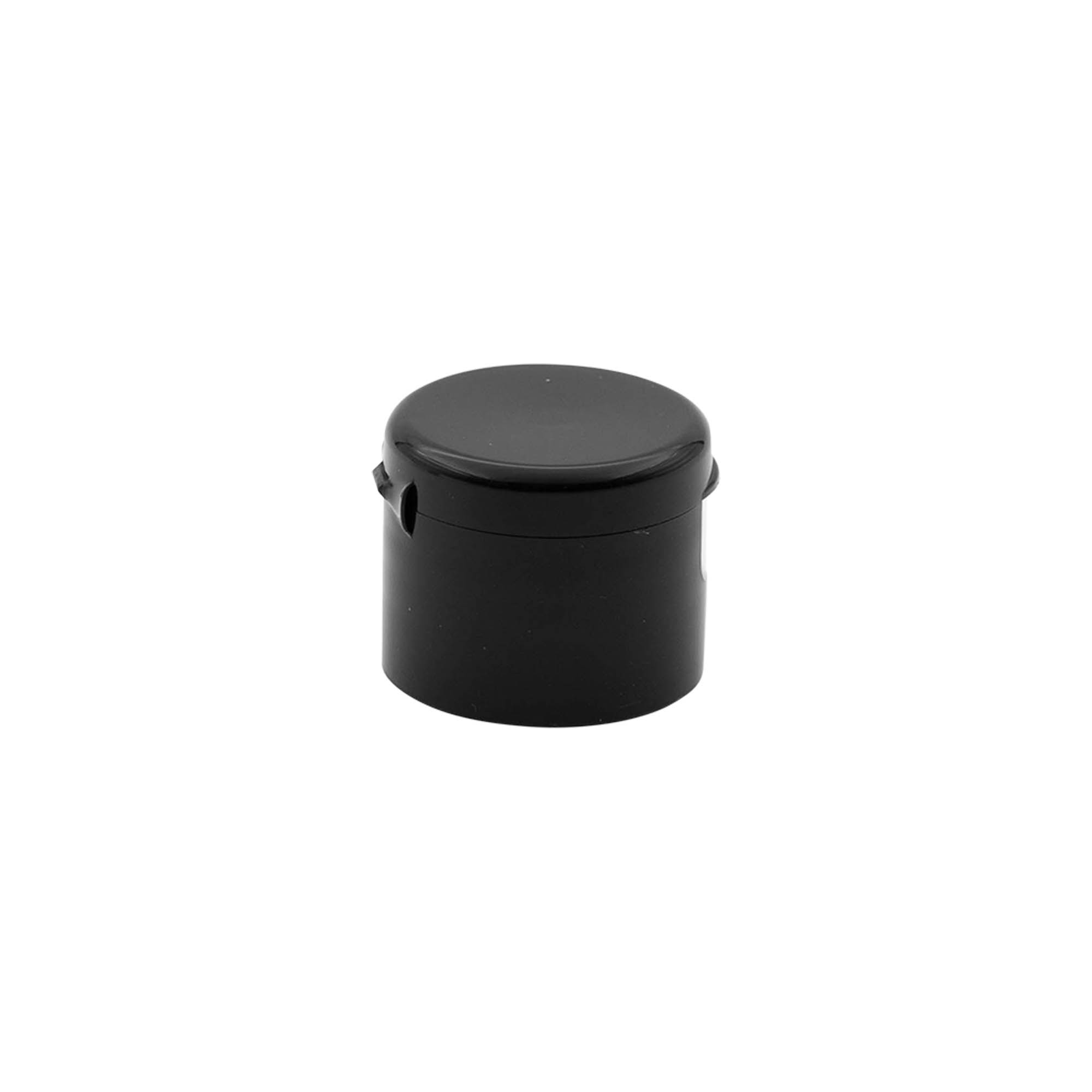 Tampa de rosca com dobradiça articulada, plástico PP, preto, para boca: 24/410