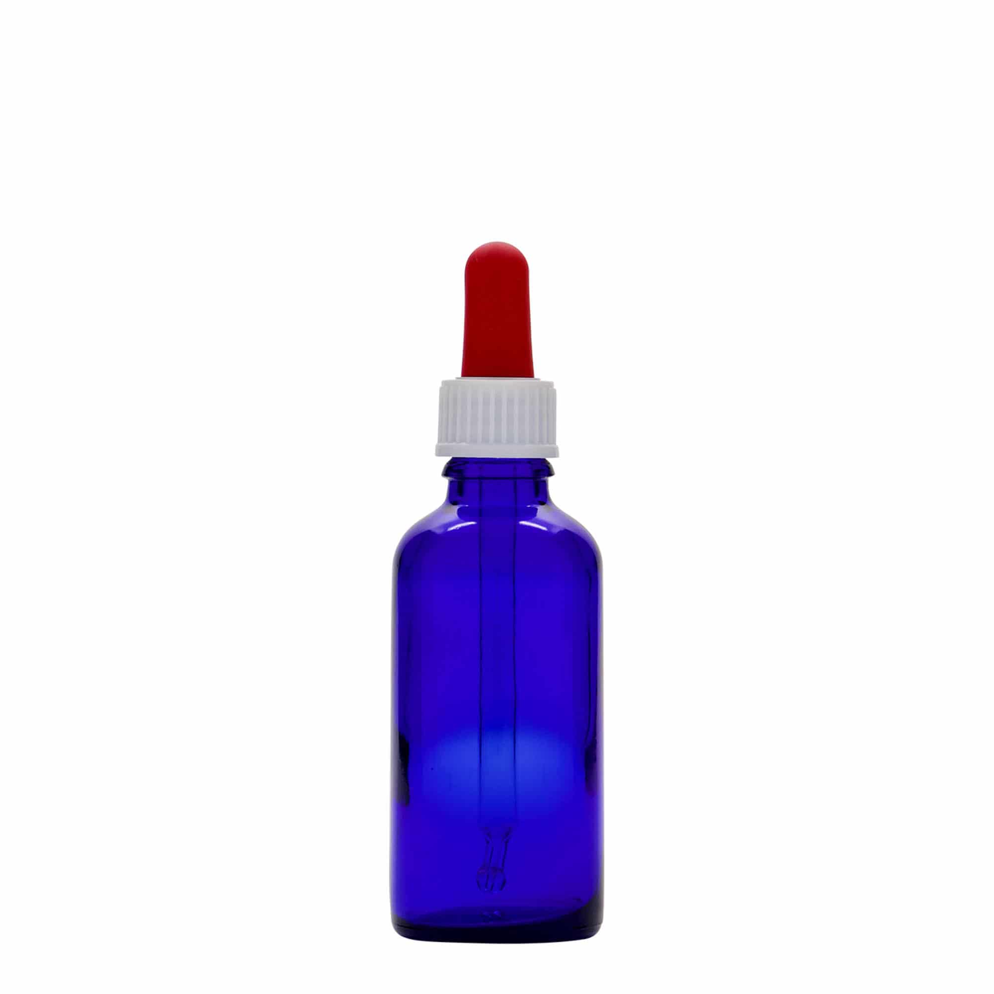 Frasco conta-gotas de 50 ml para medicamentos, vidro, azul royal-vermelho, bocal: DIN 18