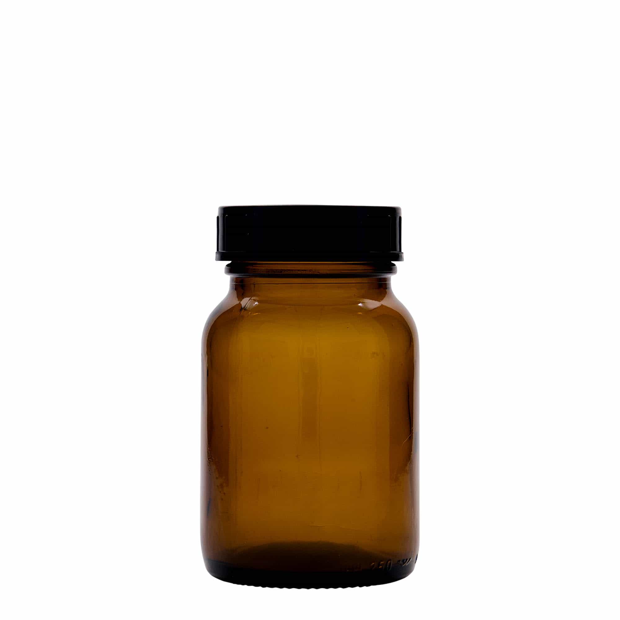 250 ml Frasco de boca larga, castanho, vidro, boca: DIN 55
