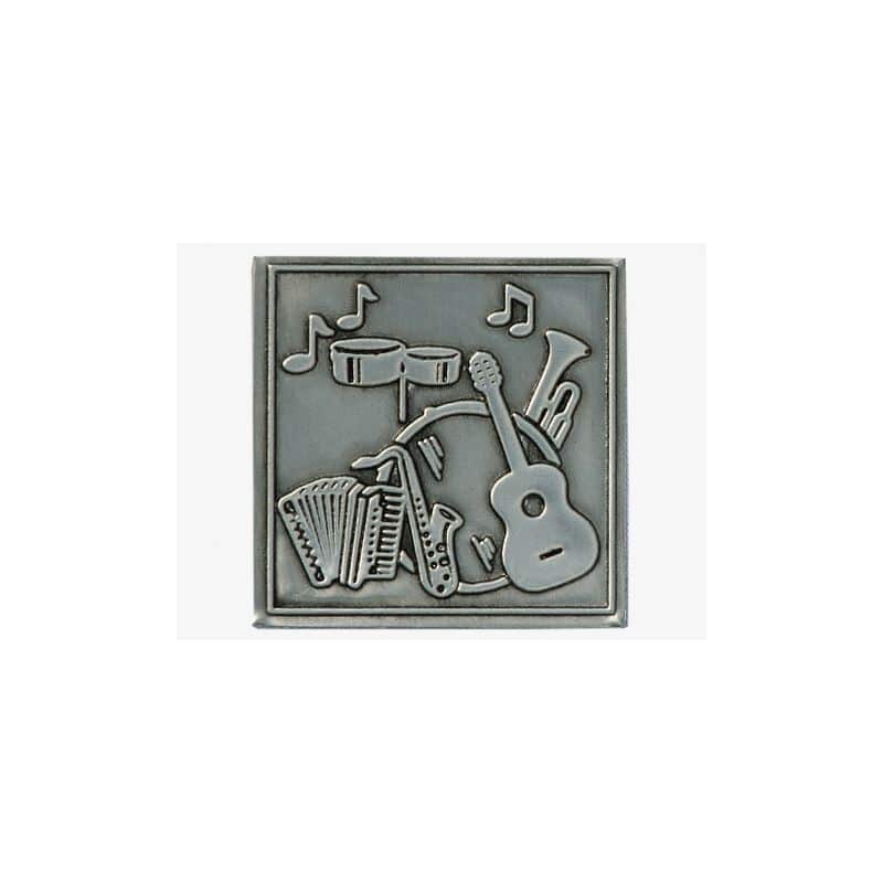 Etiqueta de estanho 'Música', quadrada, metal, prateado Etiqueta de estanho 'Música', quadrada, metal, prateado