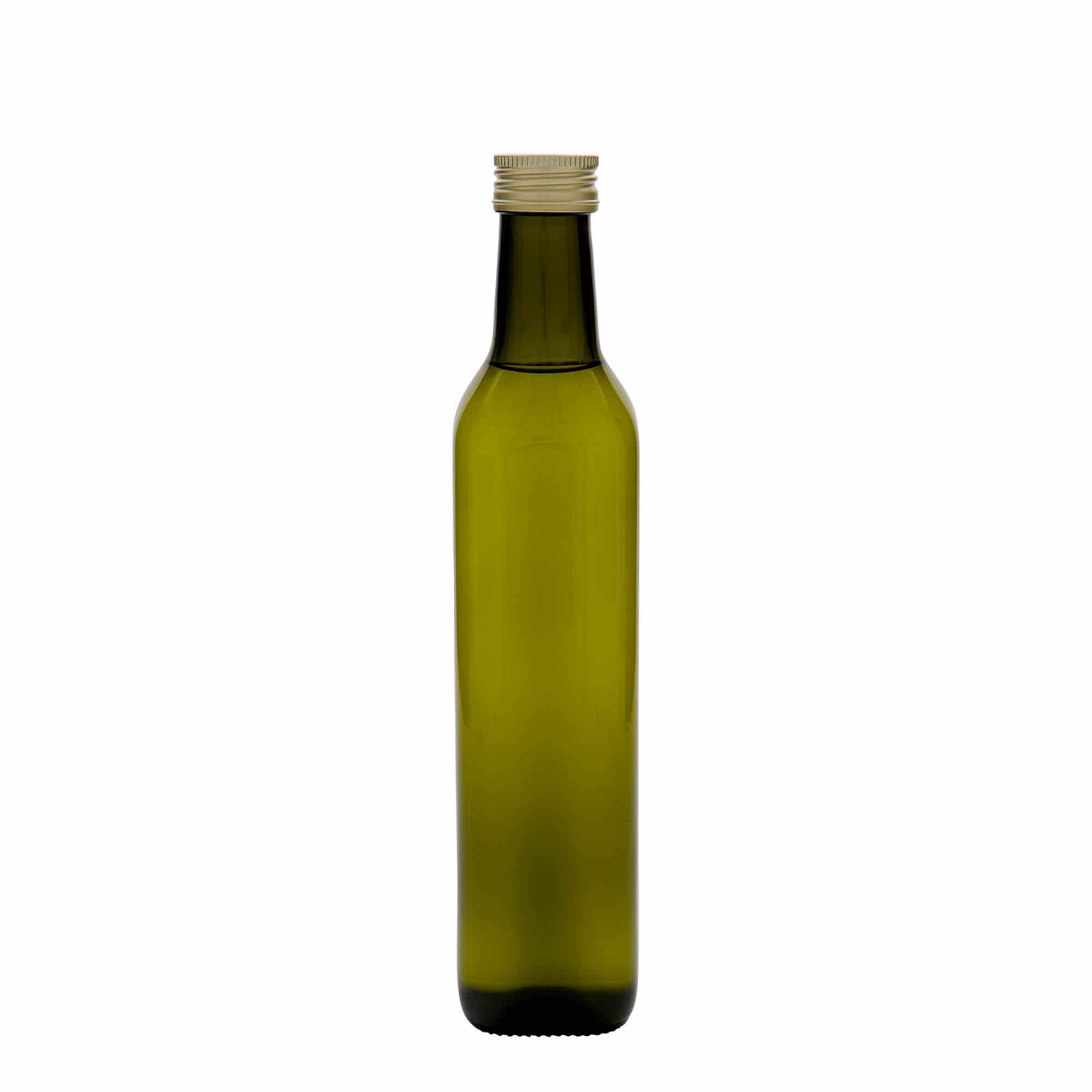 500 ml Garrafa de vidro 'Marasca', quadrada, verde antigo, boca: PP 31,5