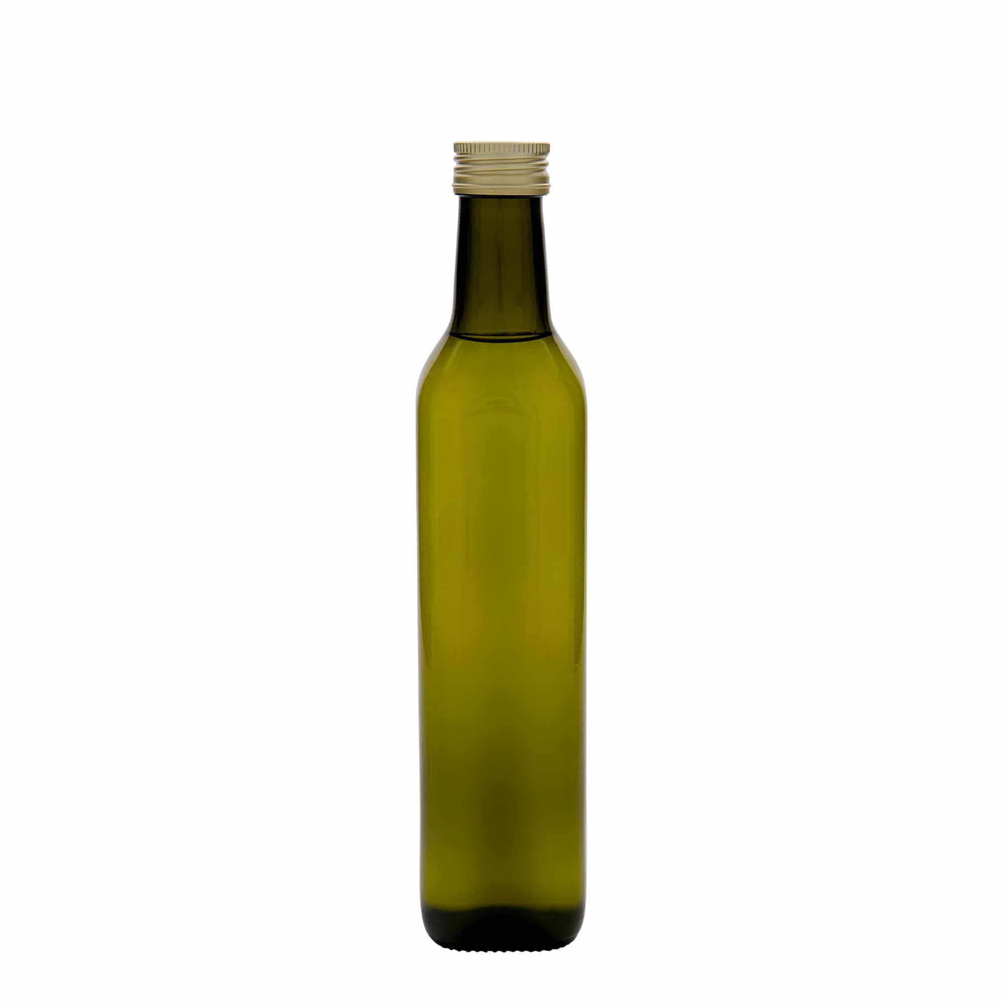 Garrafa de vidro 500 ml 'Marasca', quadrada, verde antigo, bocal: PP 31,5