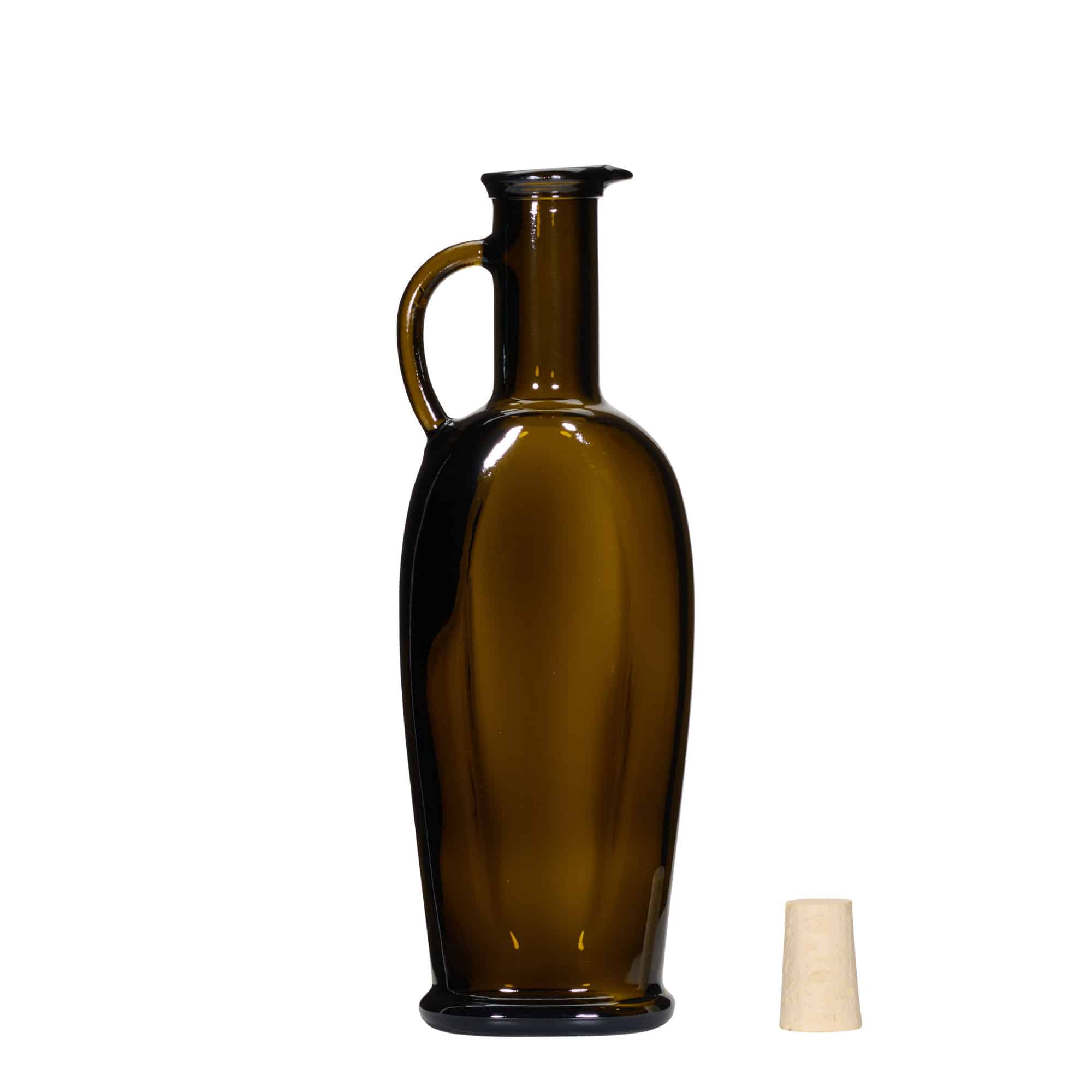 250 ml Garrafa de vidro 'Eleganta', oval, verde antigo, boca: Cortiça