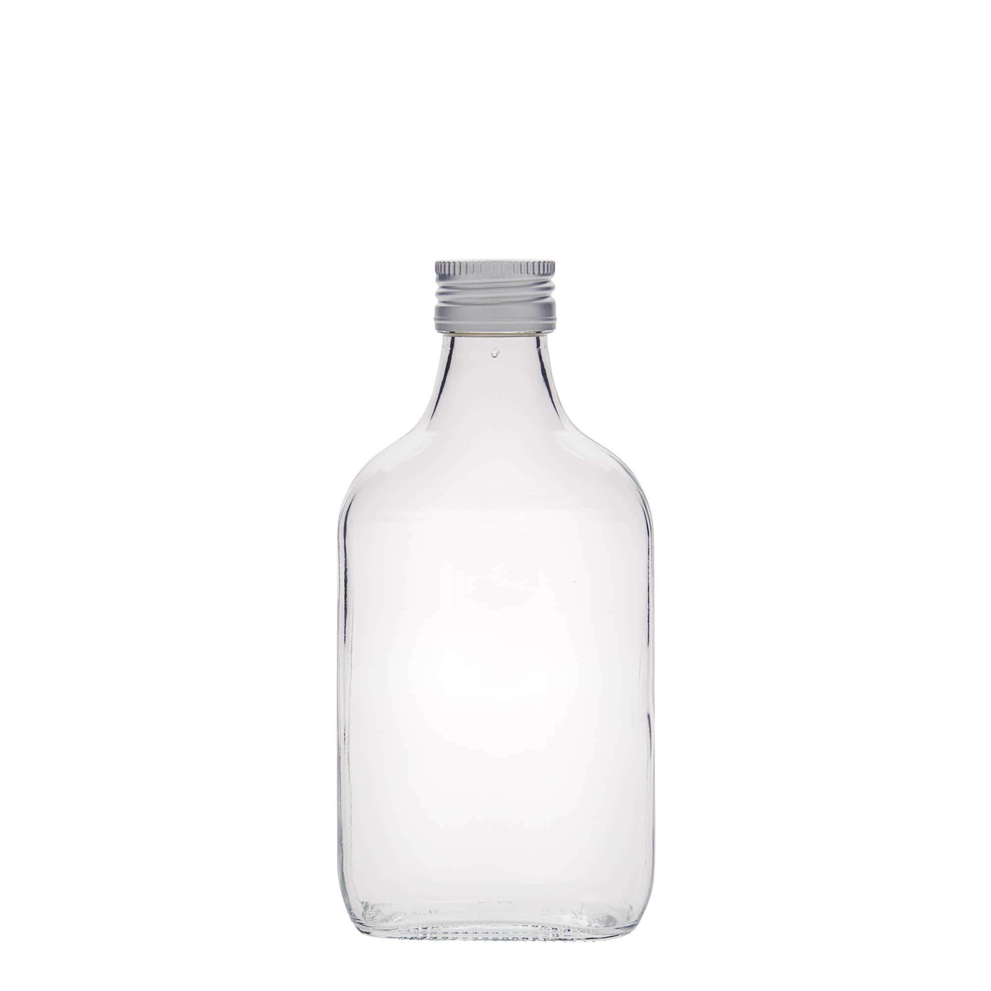 Frasco de bolso de 200 ml, retangular, vidro, boca: PP 28