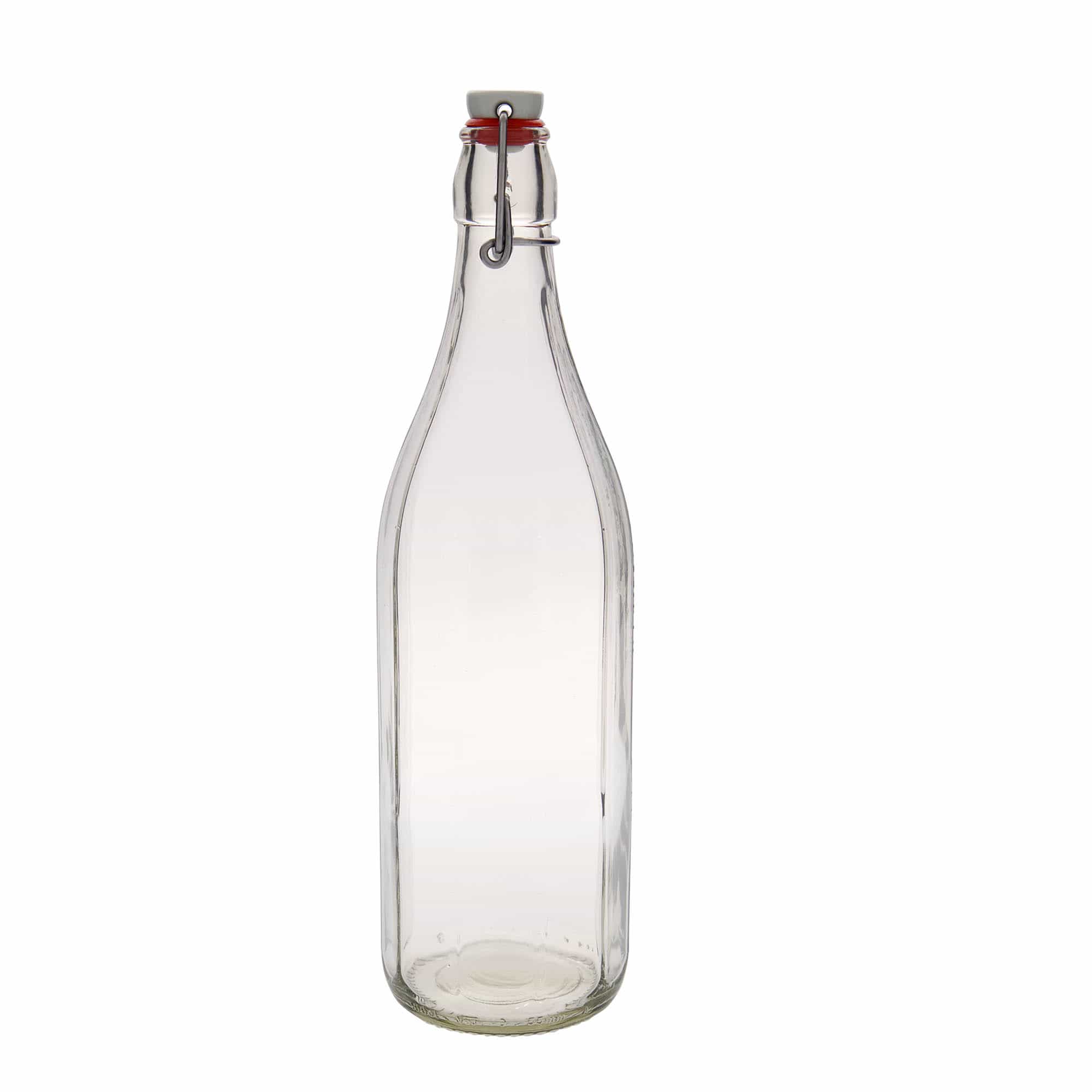 Garrafa de vidro de 1.000 ml 'Bravo', decagonal, boca: fecho de alavanca