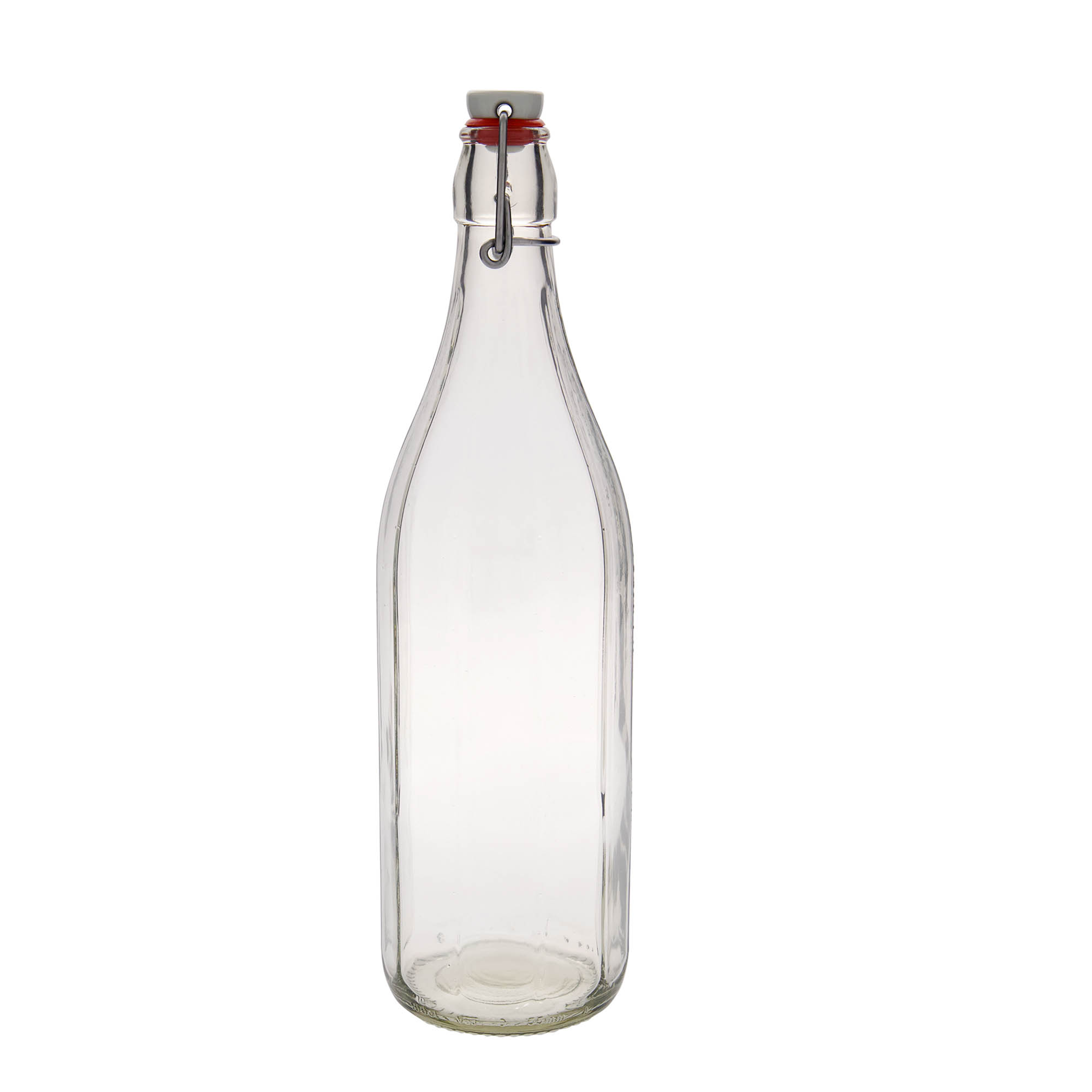 Garrafa de vidro de 1.000 ml 'Bravo', decagonal, boca: fecho de alavanca