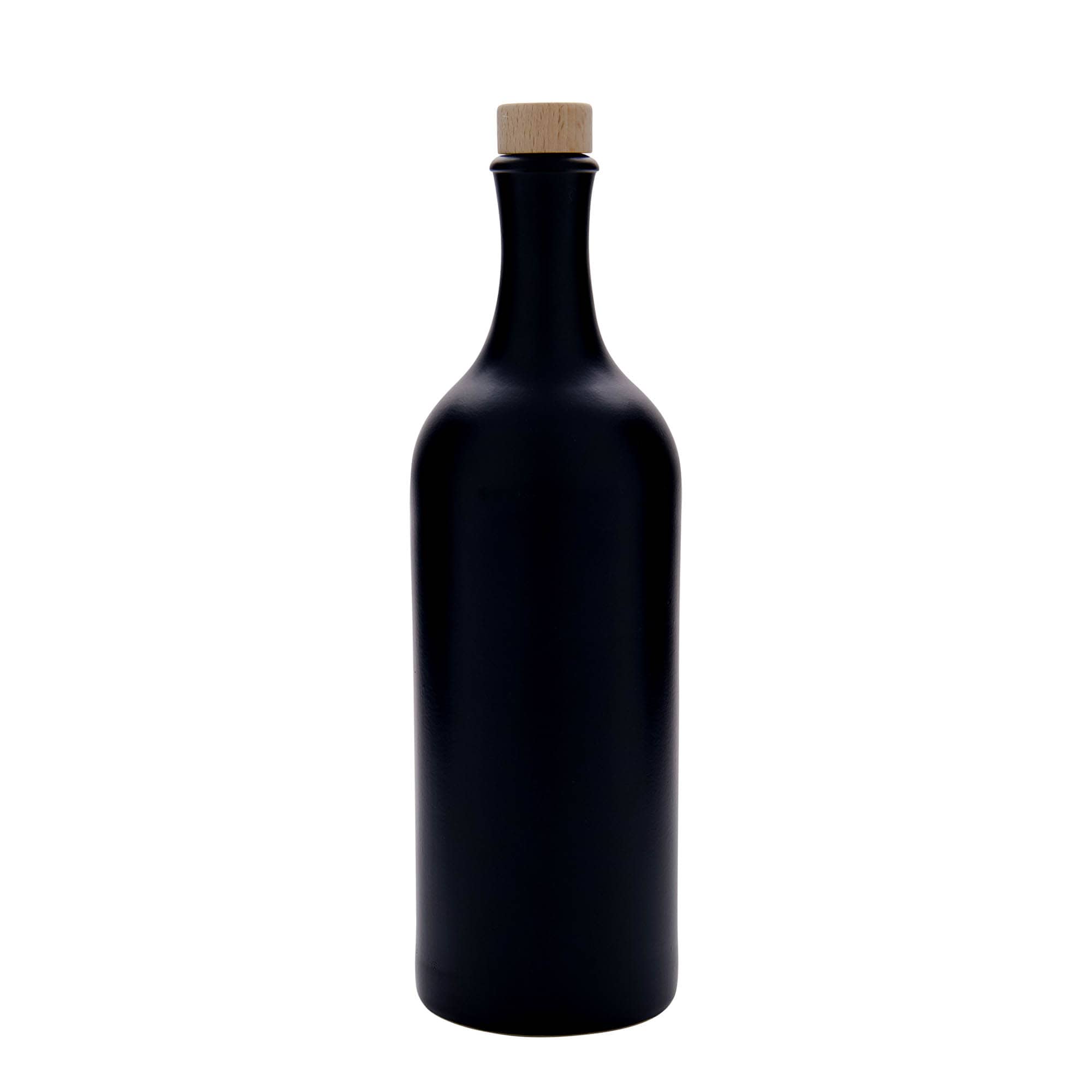 750 ml Jarra de barro de pescoço longo, grés, preta, boca: cortiça