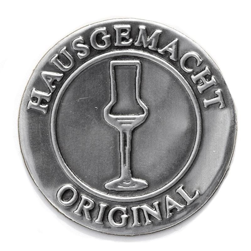 Etiqueta de estanho 'Original Caseiro', redonda, metal, prata