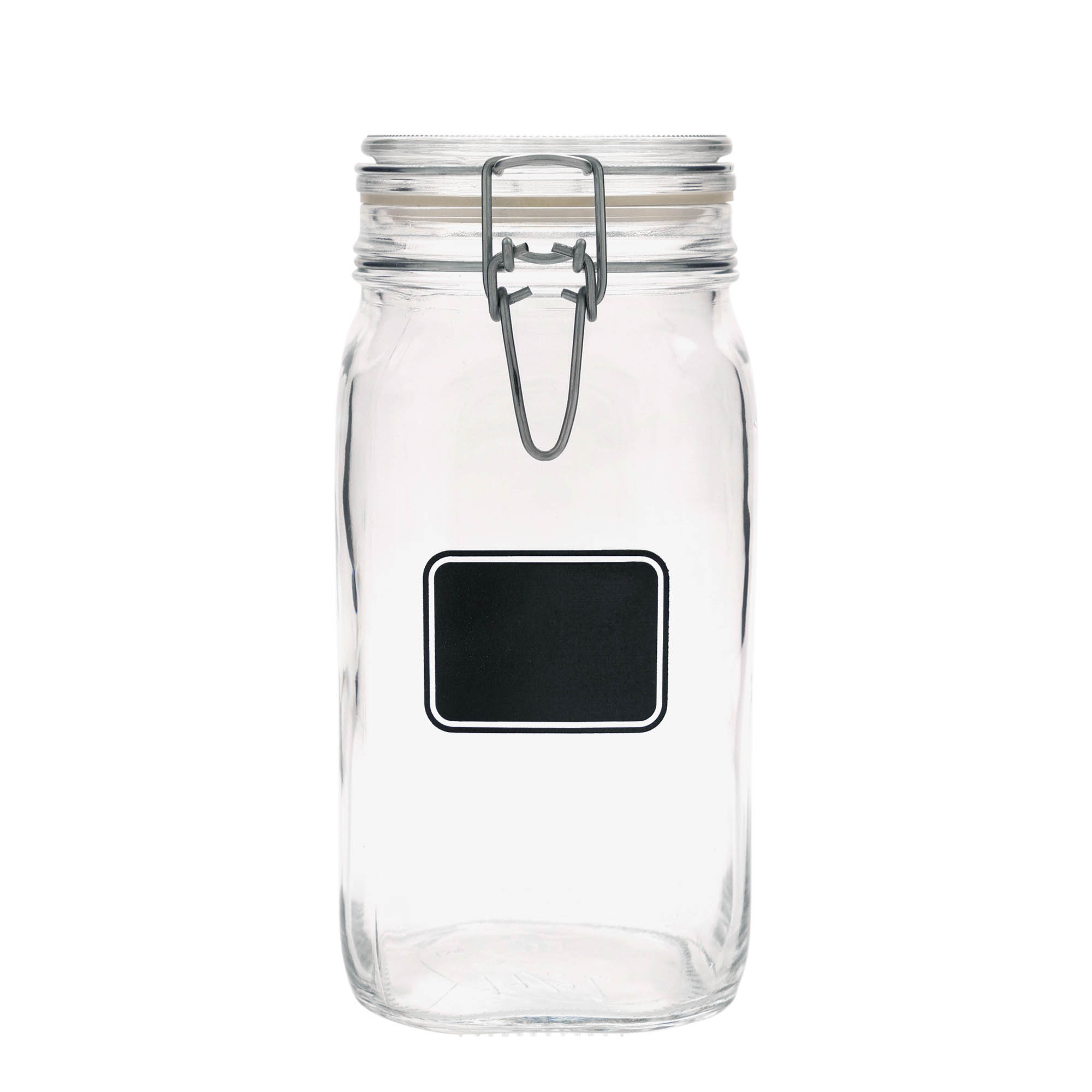 1.500 ml frasco com fecho de alavanca 'Fido', motivo: campo para etiqueta, quadrado, abertura: fecho de alavanca
