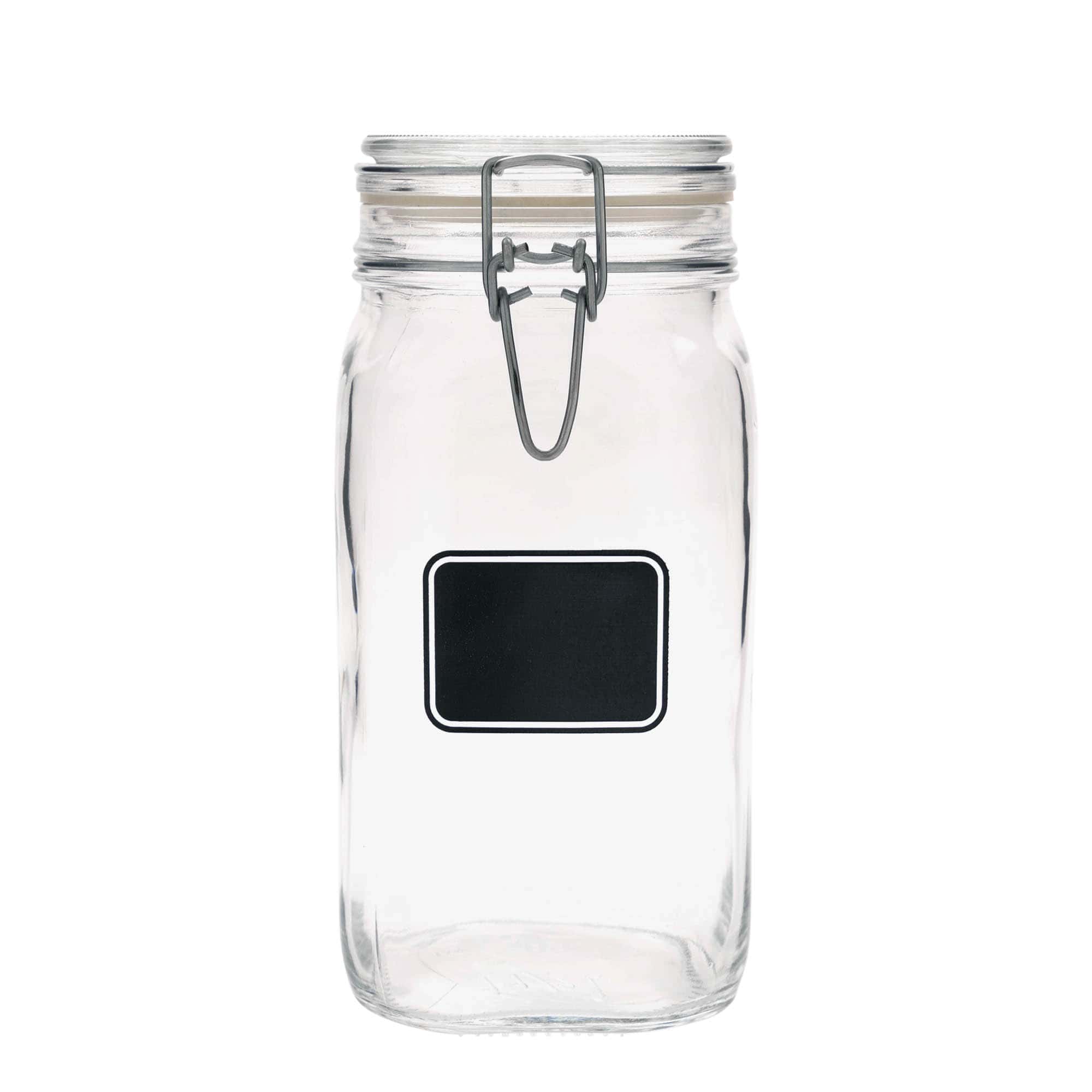 1.500 ml frasco com fecho de alavanca 'Fido', motivo: campo para etiqueta, quadrado, abertura: fecho de alavanca