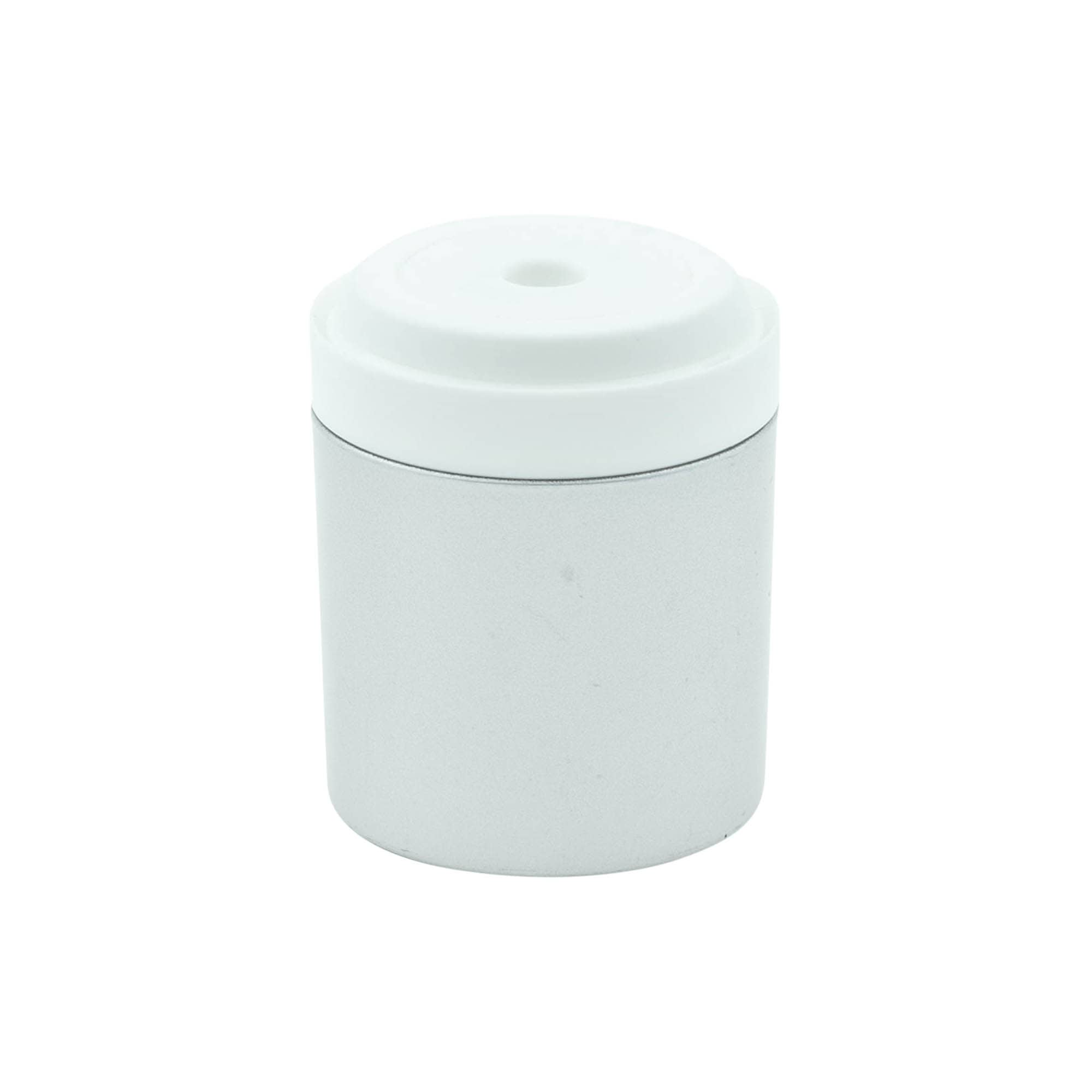 Cabeça de bomba dispensadora airless "Mezzo", tipo D, plástico PP, branco com tampa prateada mate metalizada