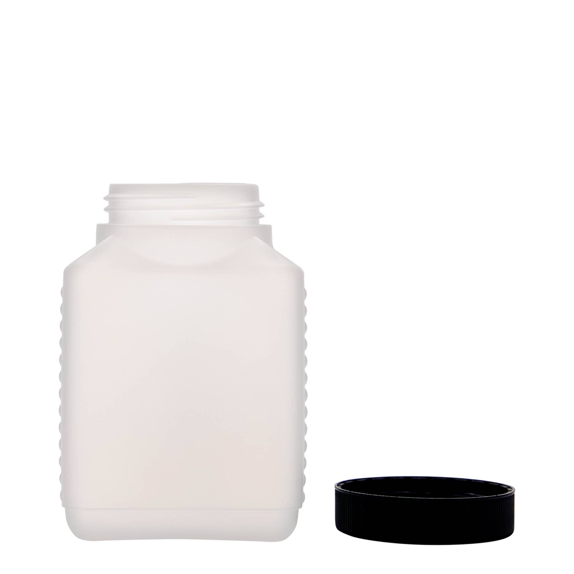 Frasco de gargalo largo de 500 ml, retangular, plástico HDPE, natural, boca: DIN 60 EPE