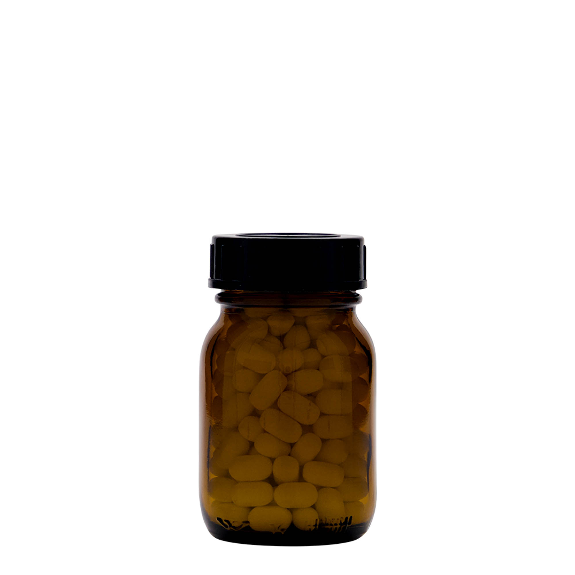Frasco de vidro de pescoço largo de 75 ml, castanho, boca: DIN 40 Frasco de vidro de pescoço largo de 75 ml, castanho, boca: DIN 40