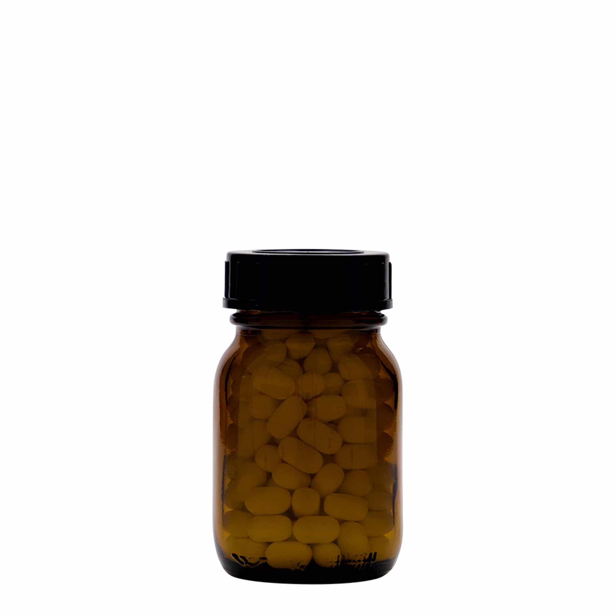 Frasco de vidro de pescoço largo de 75 ml, castanho, boca: DIN 40 Frasco de vidro de pescoço largo de 75 ml, castanho, boca: DIN 40