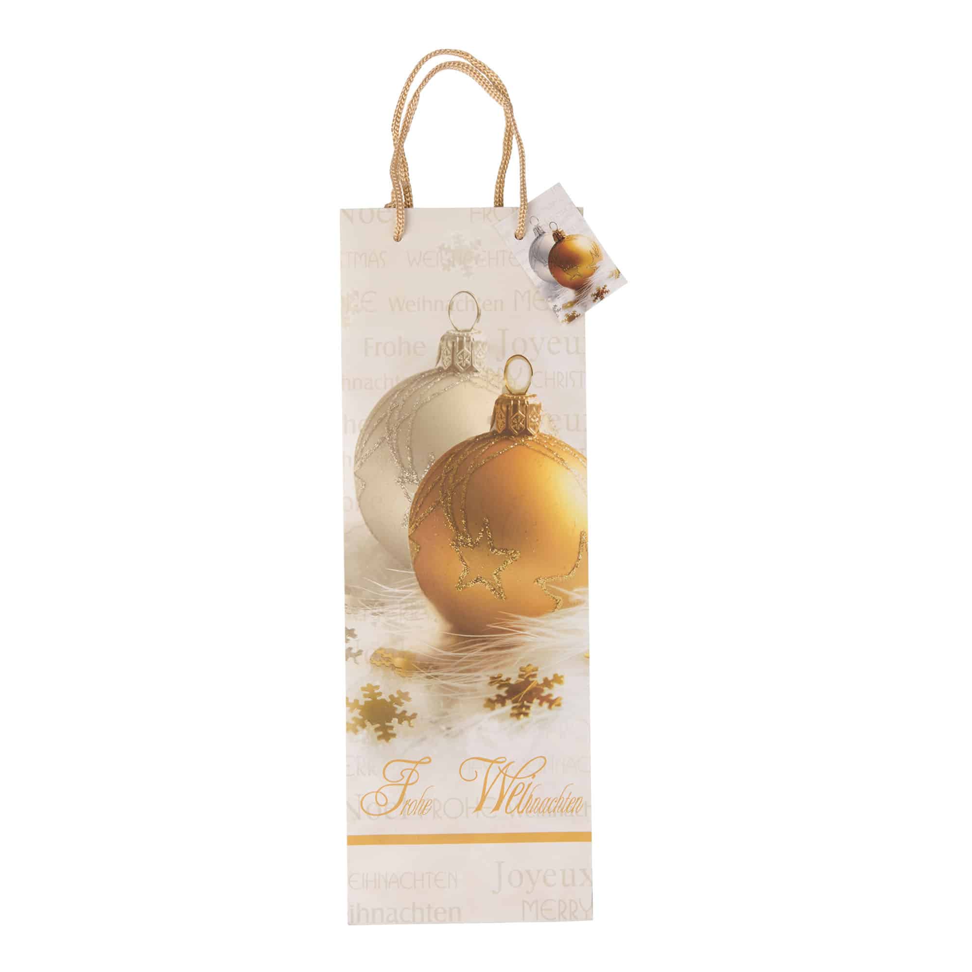 Saco para garrafas, motivo: Feliz Natal, quadrado, papel, dourado Saco para garrafas, motivo: Feliz Natal, quadrado, papel, dourado